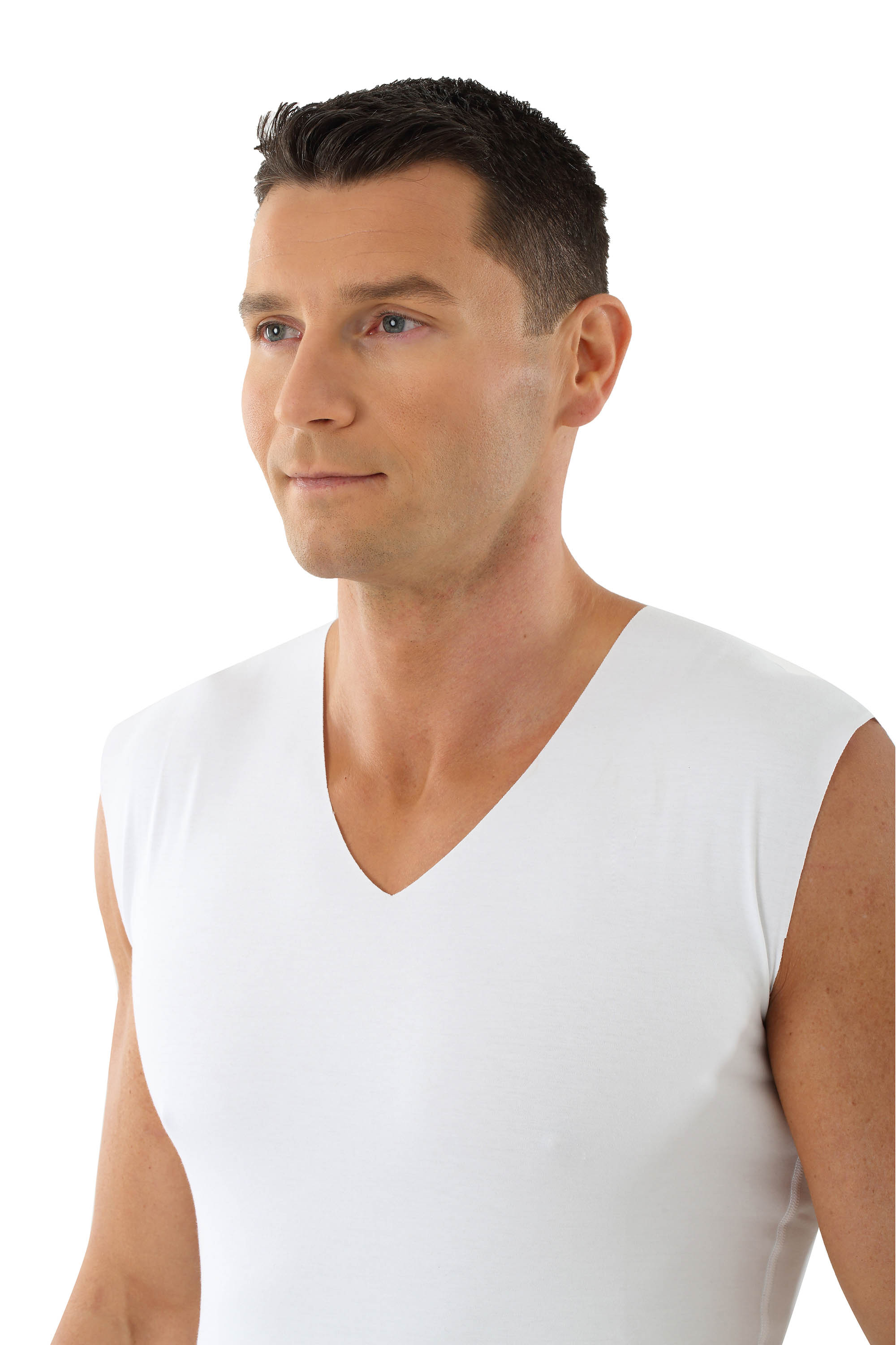 Herren Unterhemd Lasercut ohne Saum Clean Cut V-Ausschnitt ohne Arm weiß