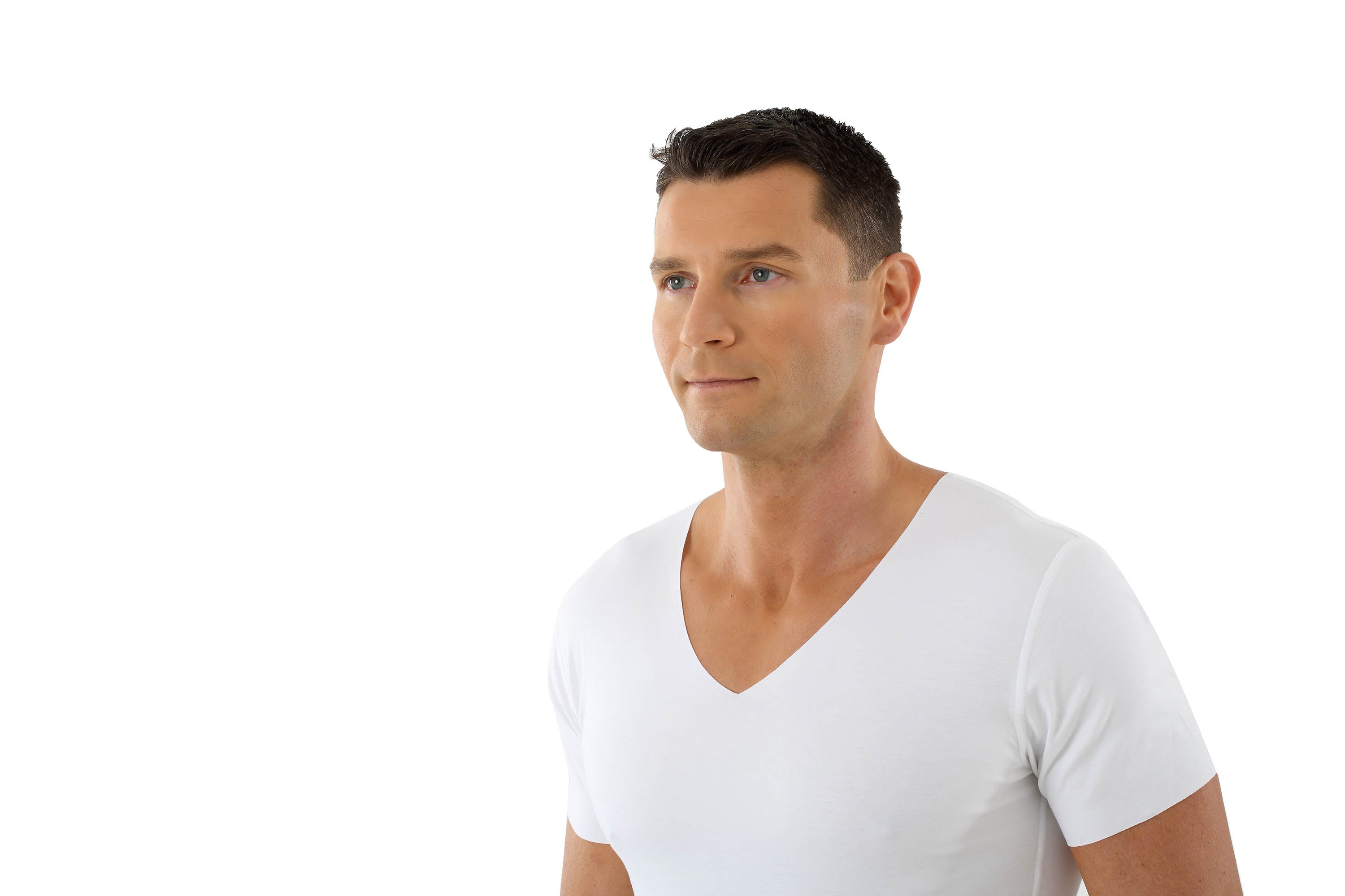 Herren Unterhemd Lasercut ohne Saum Clean Cut V-Ausschnitt Kurzarm weiß