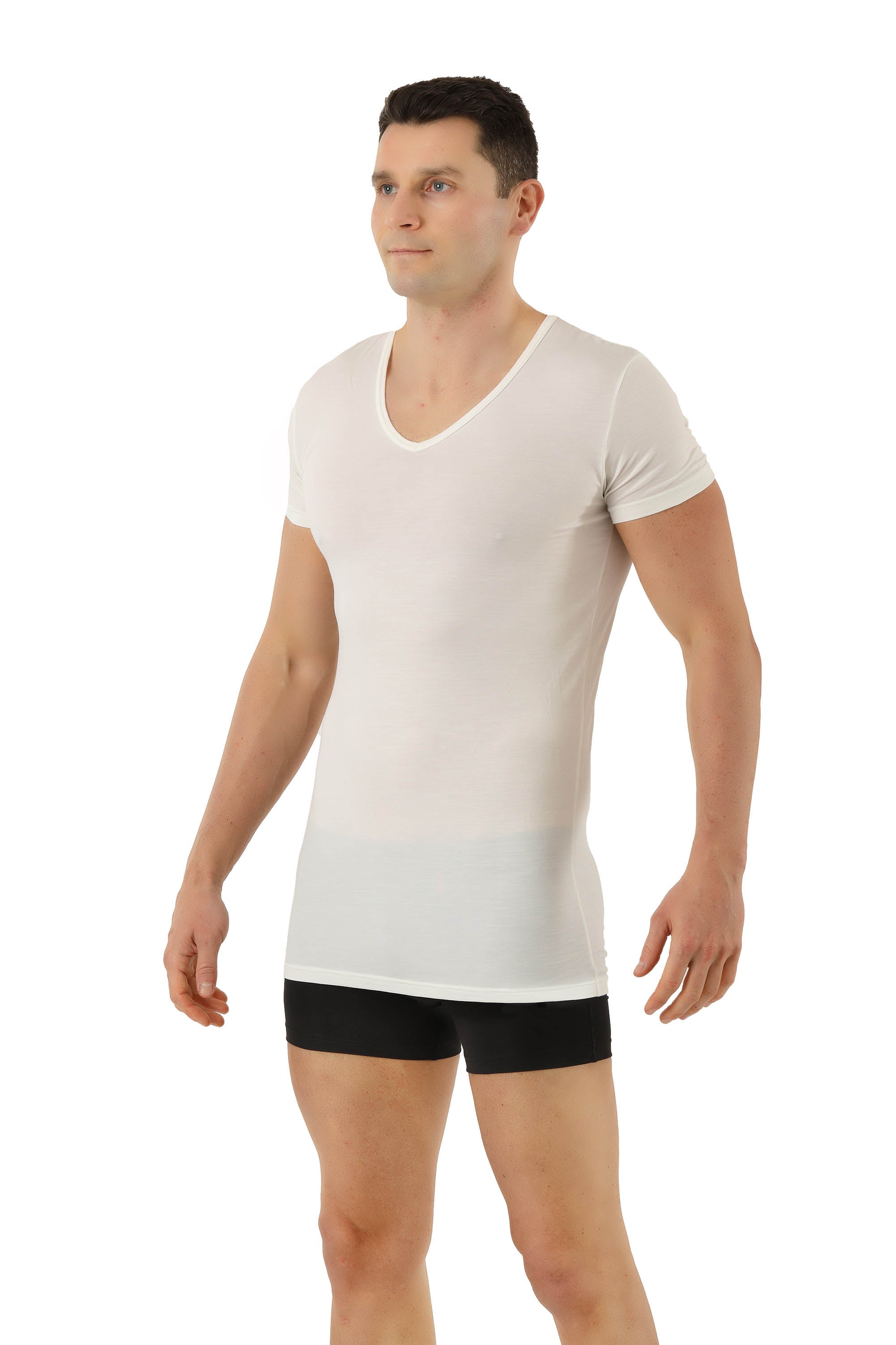 Funktionsunterhemd V-Ausschnitt Merinowolle-TENCEL™ Lyocell Naturweiß
