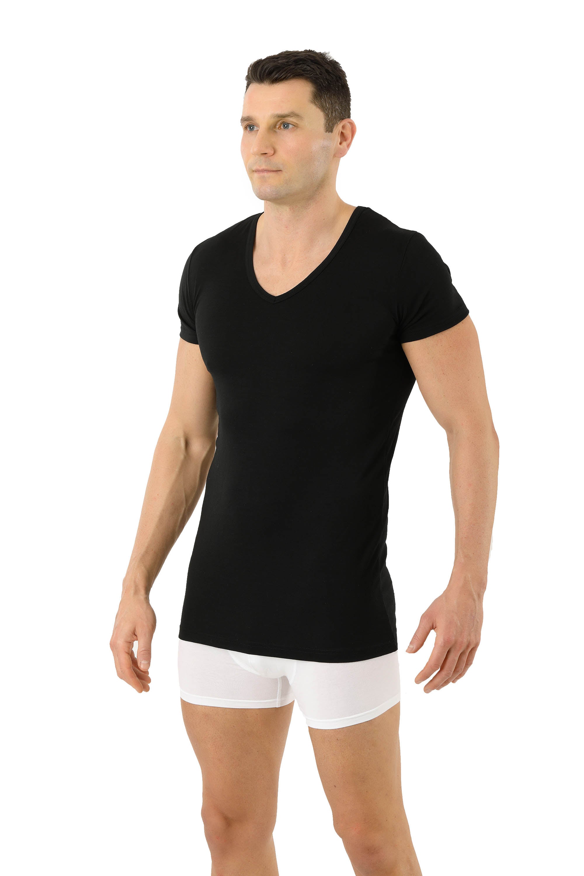 Funktionsunterhemd V-Ausschnitt Merinowolle-TENCEL™ Lyocell Schwarz