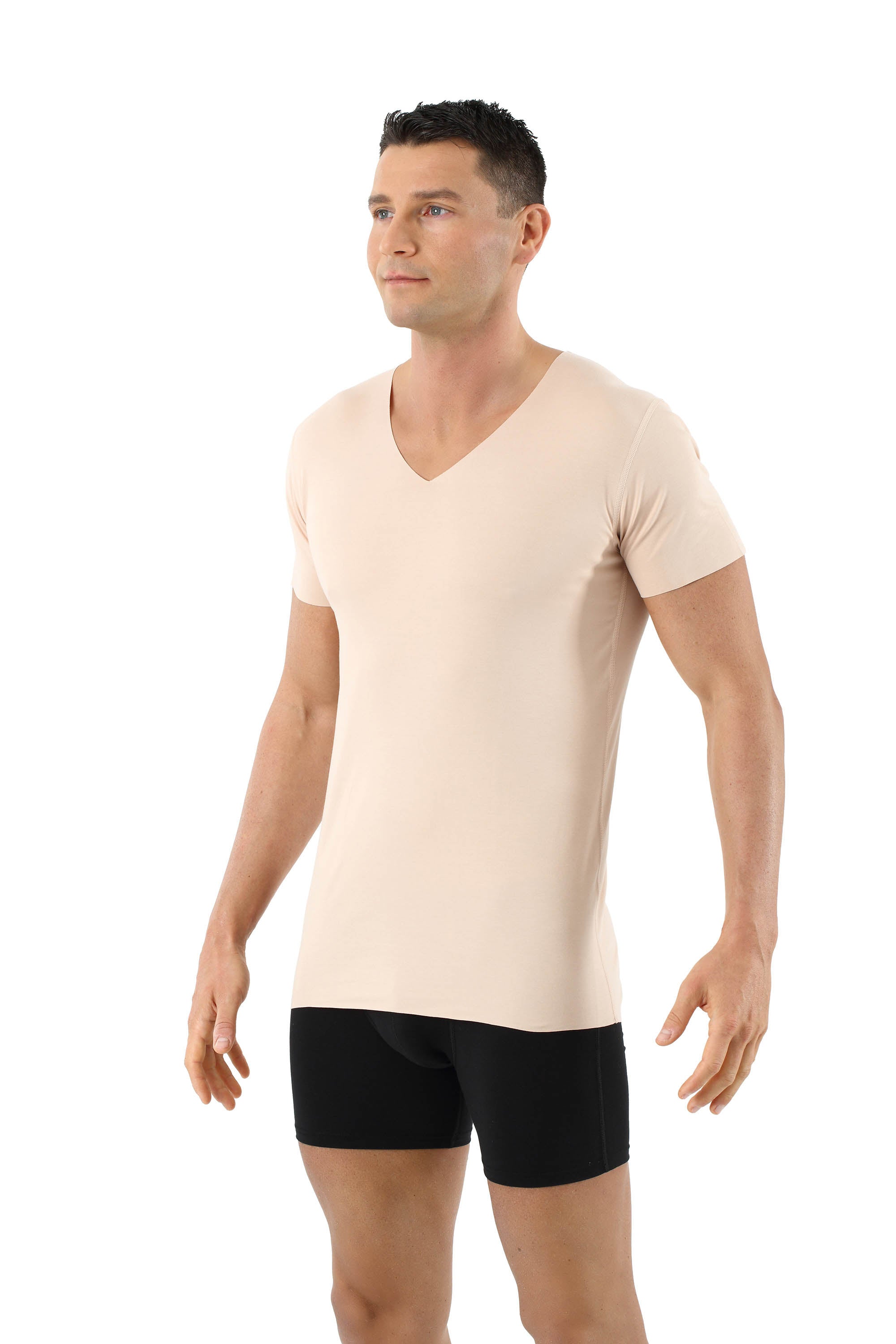 Herren Unterhemd unsichtbar Lasercut ohne Saum Clean Cut V-Ausschnitt Kurzarm