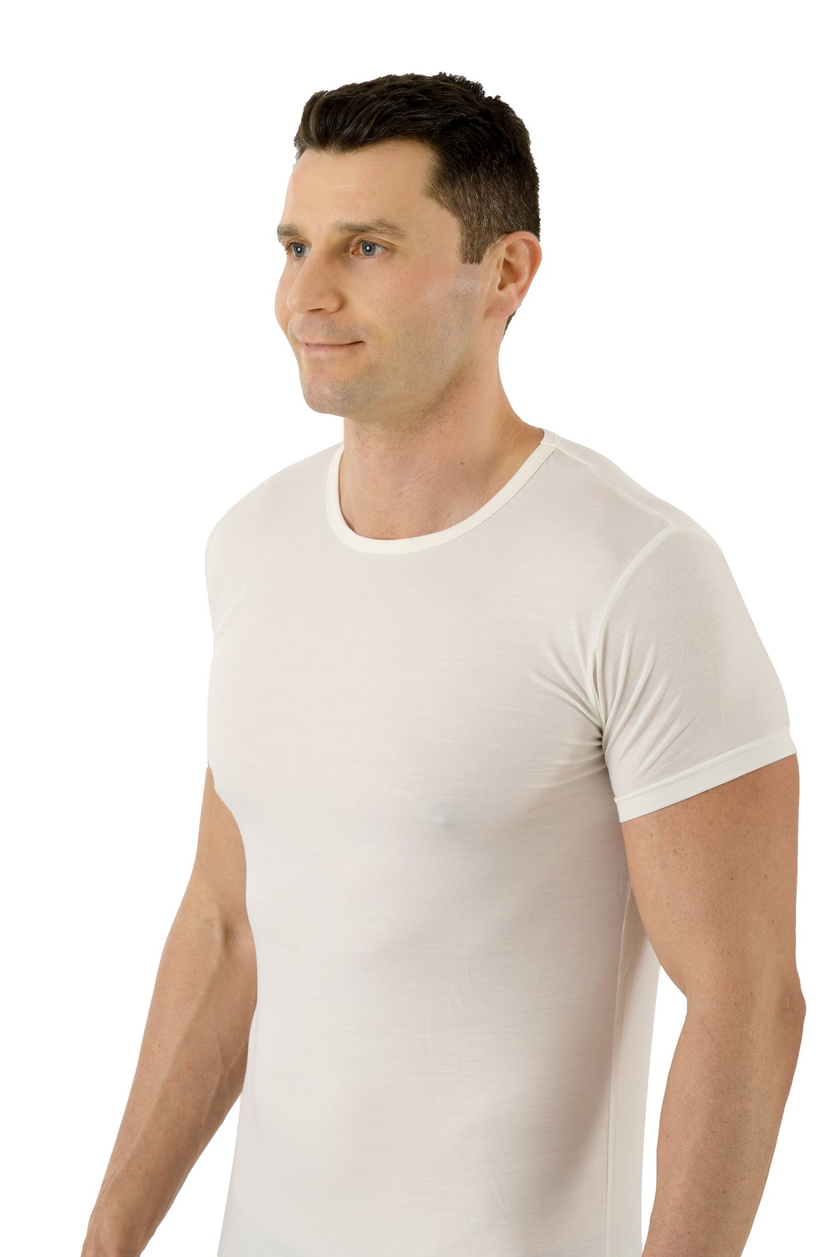 Maillot de corps col rond Manches courtes Homme · Performance Mérinos-TENCEL™ Auckland Écru