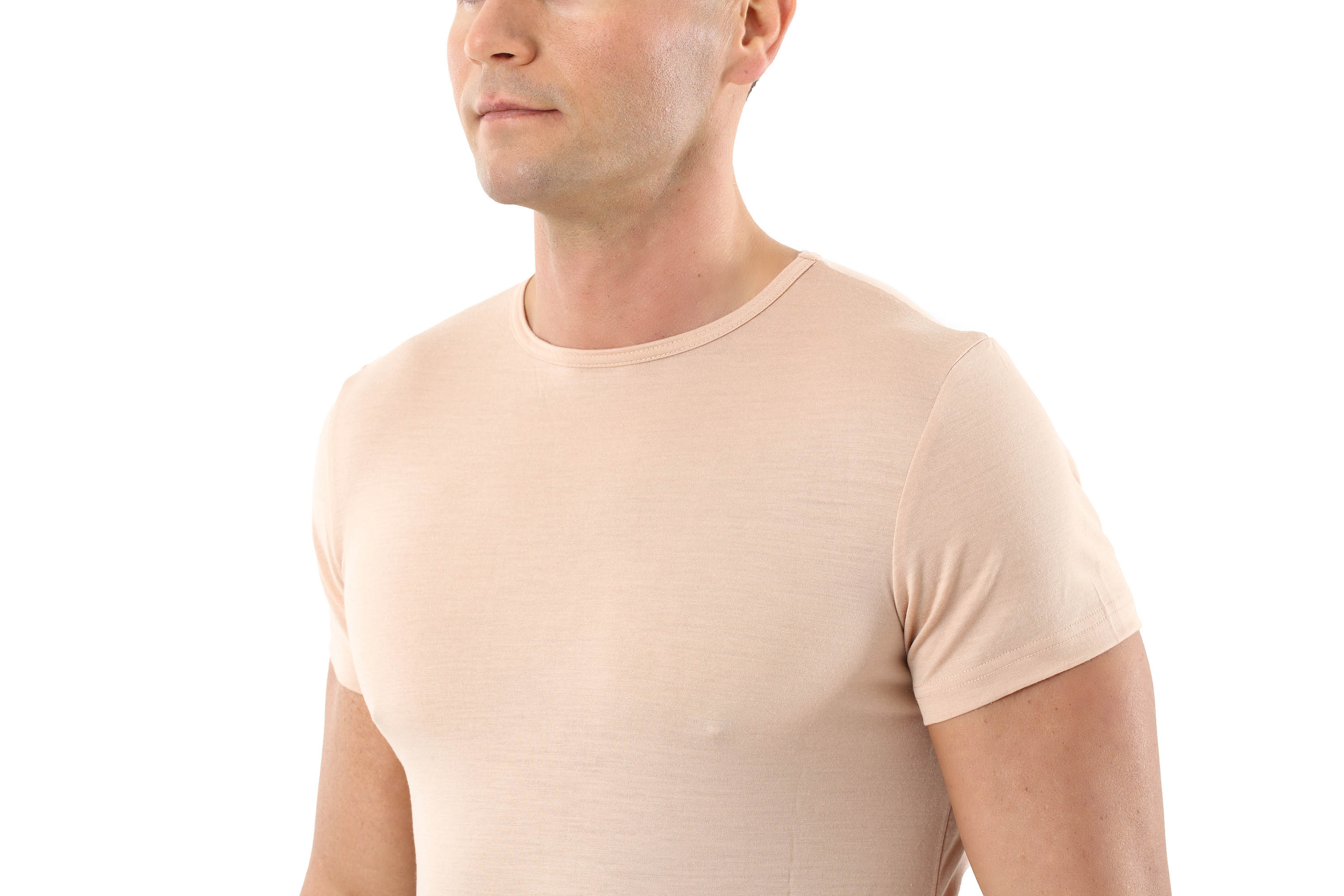 Herren Unterhemd Merino Wolle Mulesing-frei Kurzarm Rundhals unsichtbar Hautfarbe