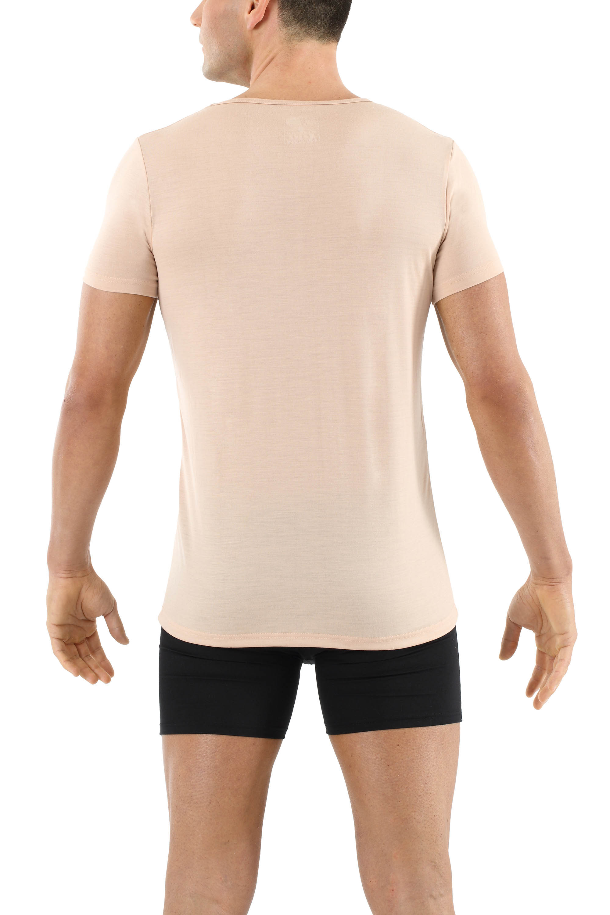 Herren Unterhemd Merino Wolle Kurzarm Rundhals unsichtbar Hautfarbe