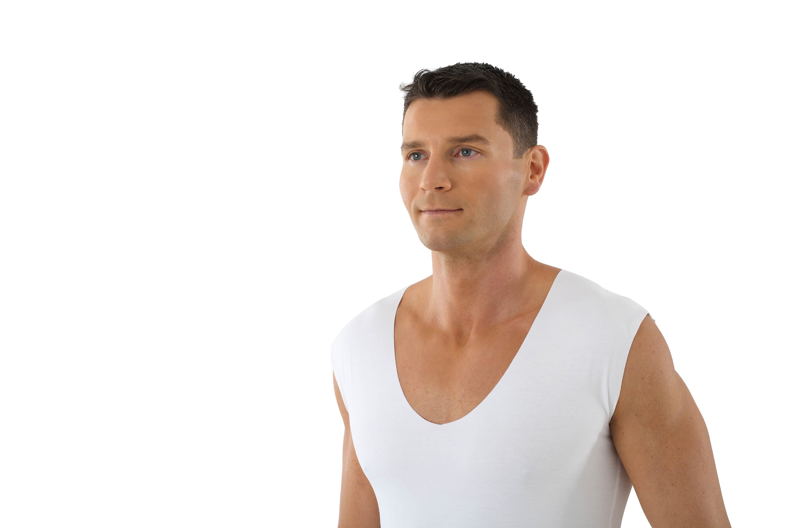 Herren Unterhemd Lasercut ohne Saum Clean Cut Deep-V ohne Arm weiß
