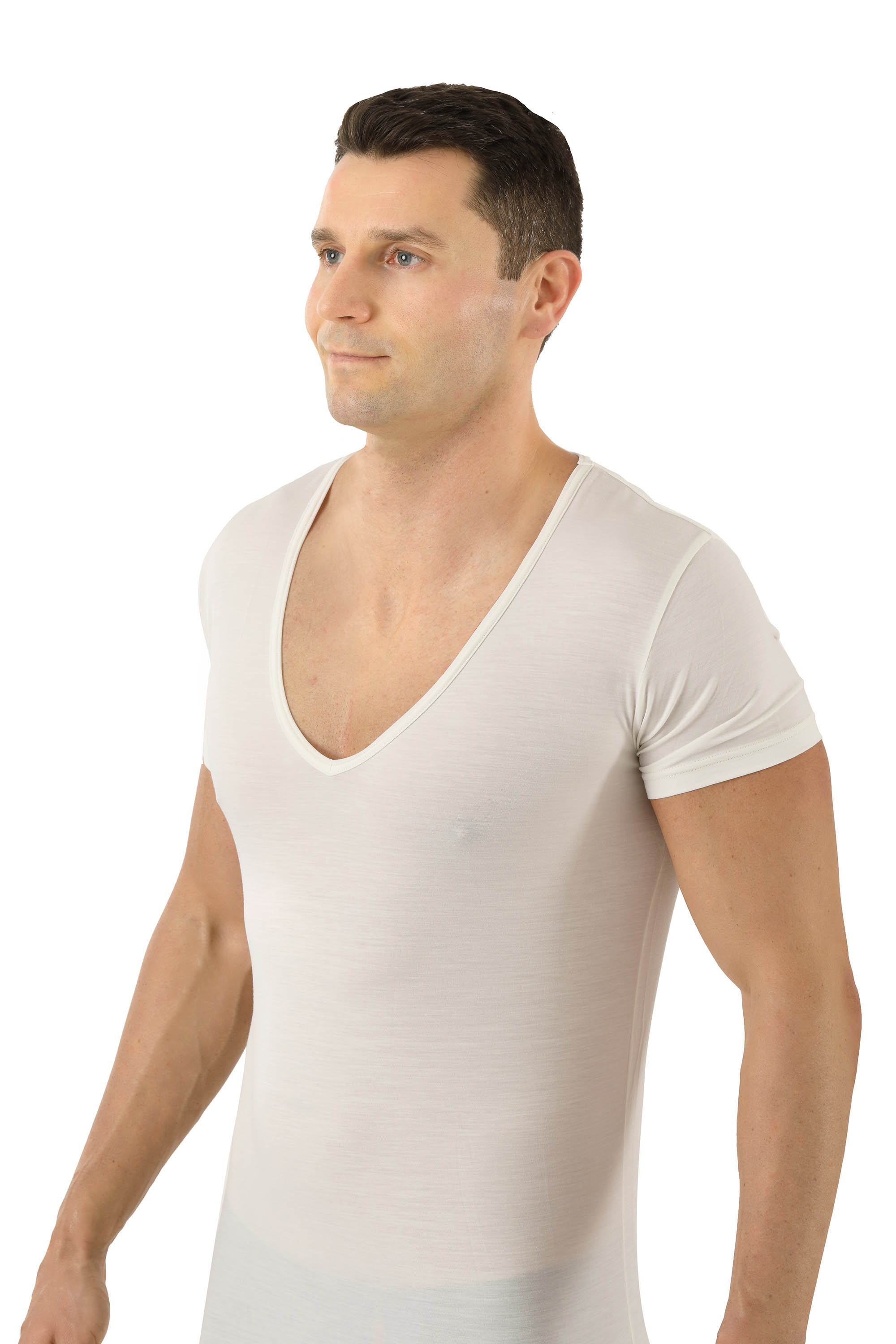 Funktionsunterhemd Deep-V Merinowolle-TENCEL™ Lyocell Naturweiß