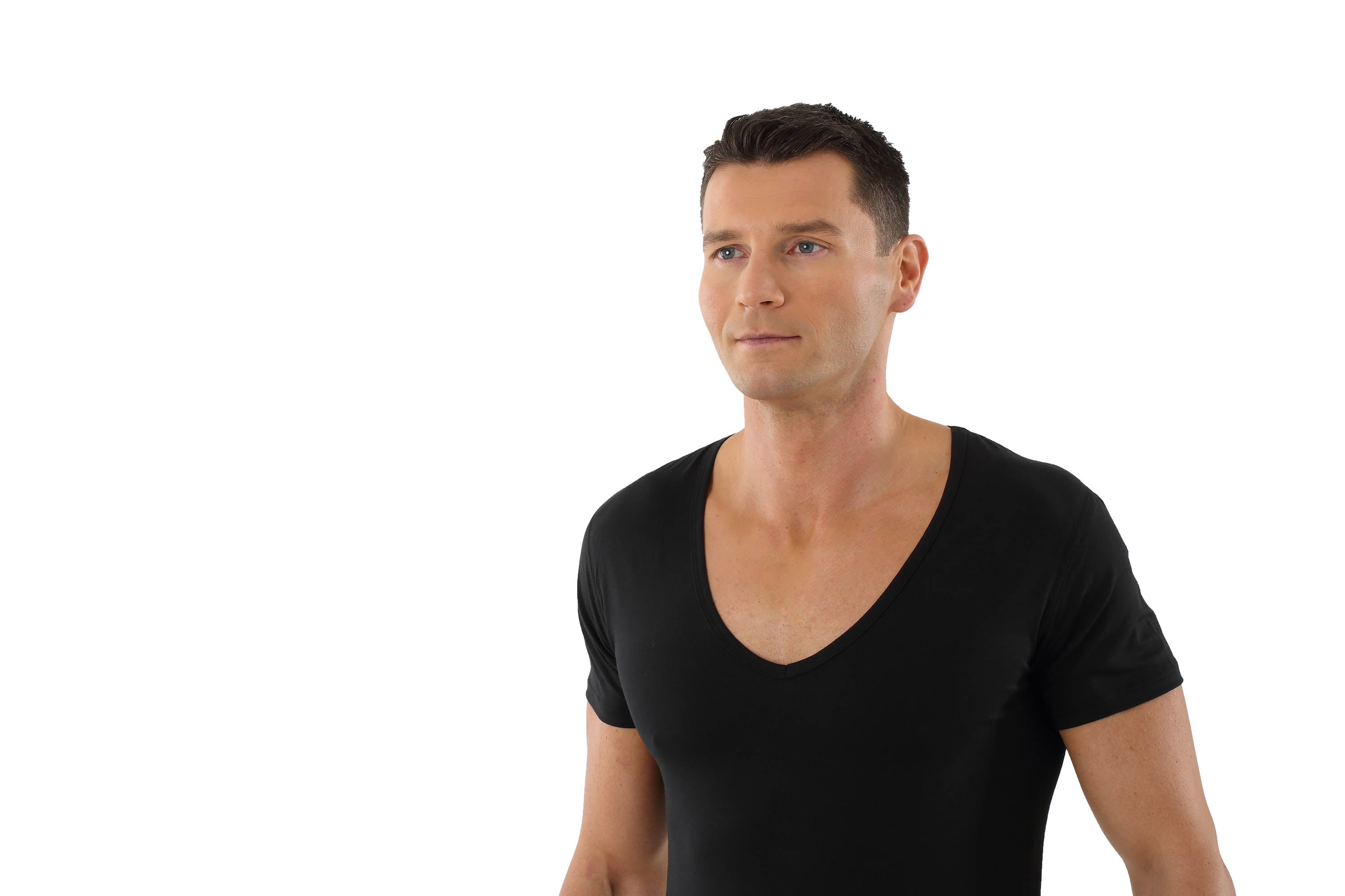 Deep-V-Neck-Shirt, Unterzieh-Shirt Schwarz