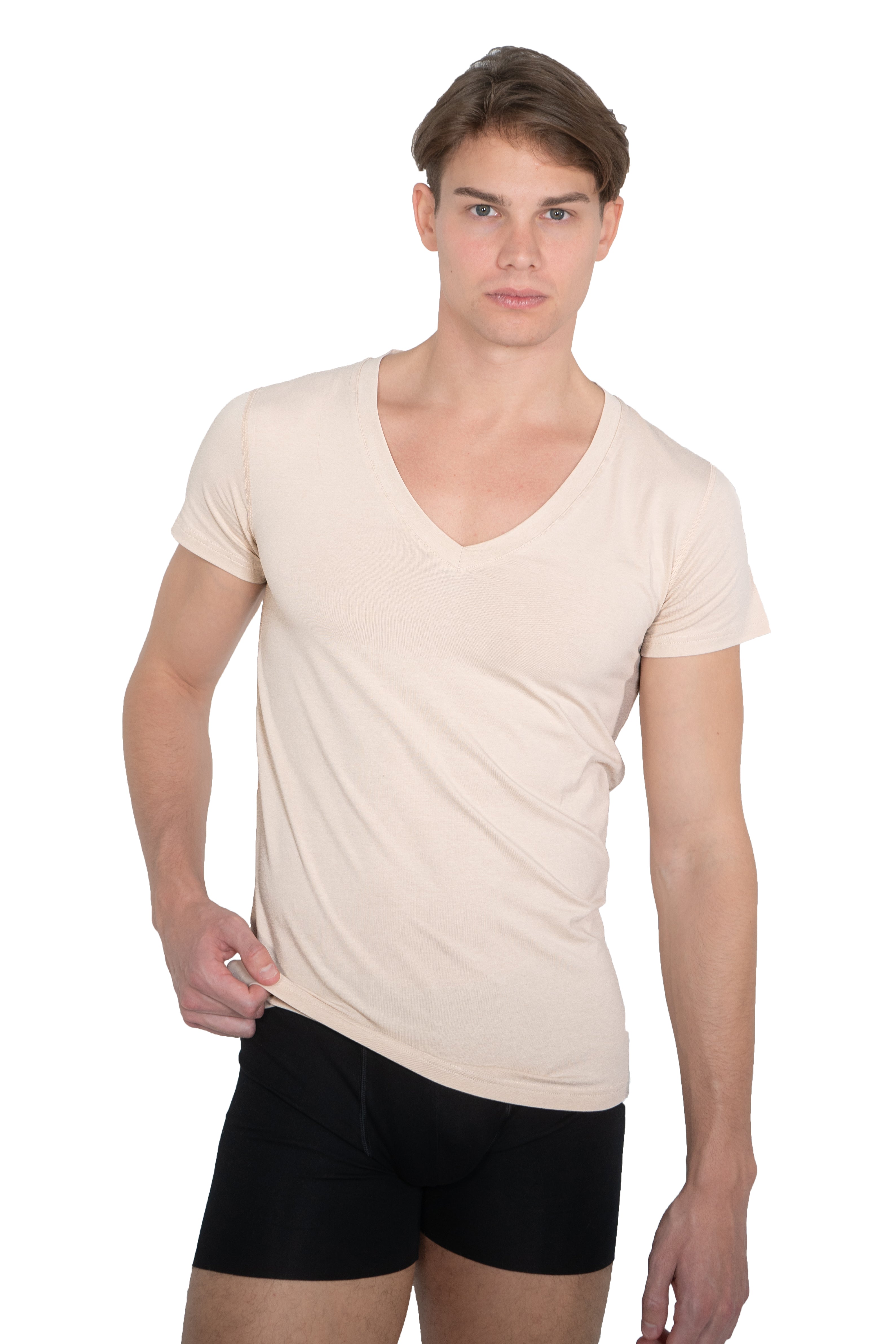 Business Unterhemd unsichtbar Bio Stretchbaumwolle Deep-V