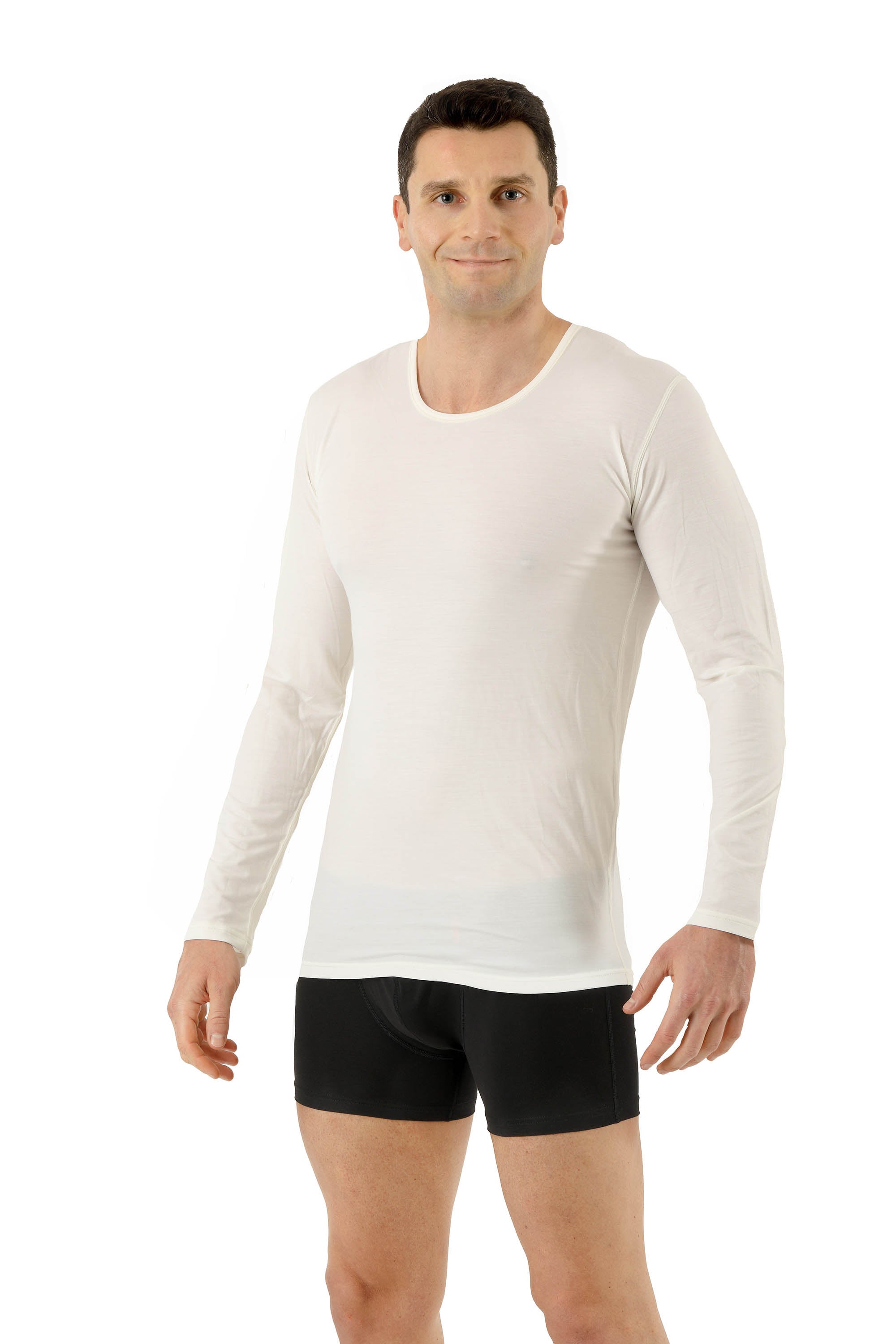 Funktionsunterhemd Langarm Merinowolle-TENCEL™ Lyocell Naturweiß