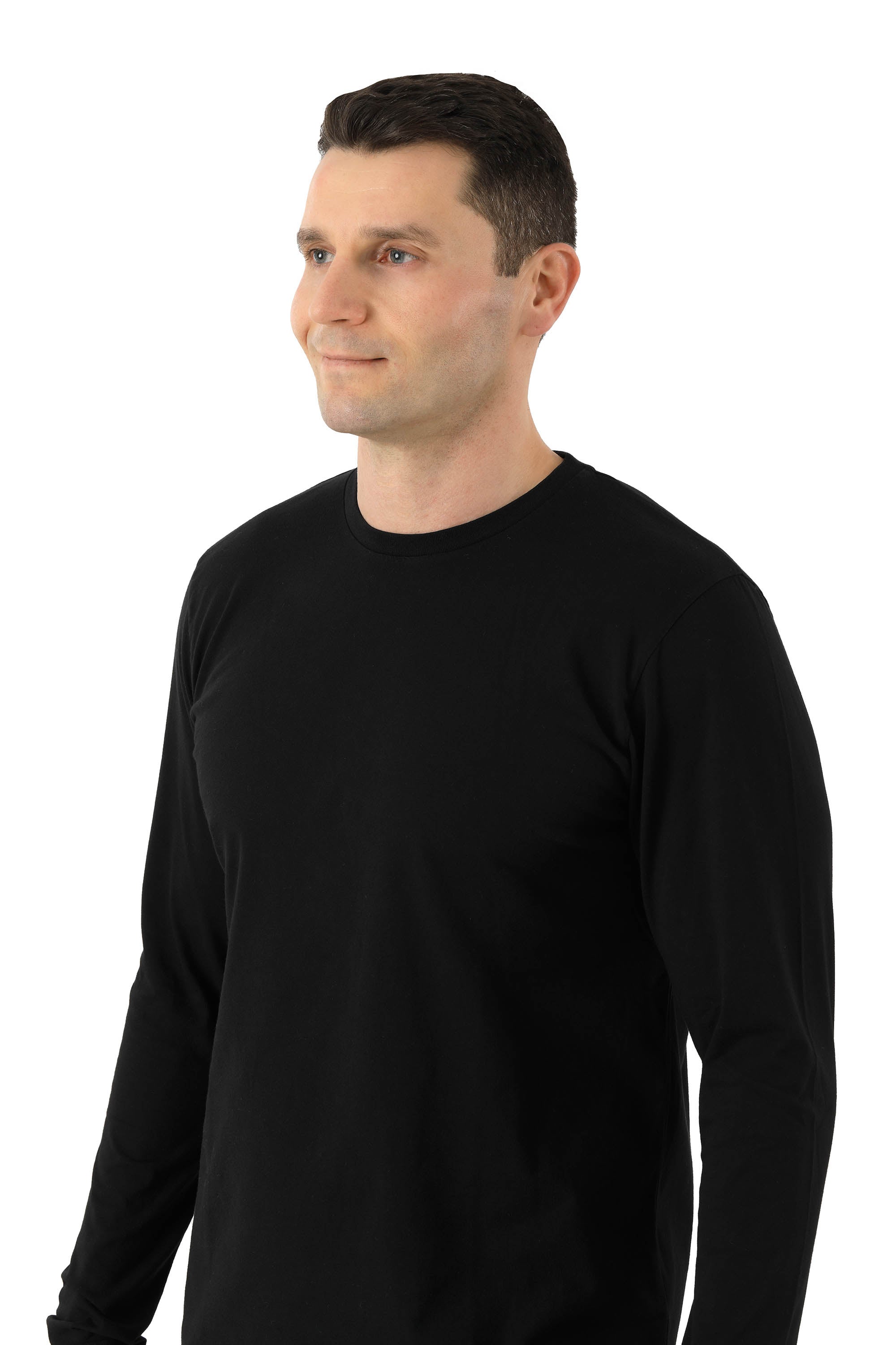 Herren Langarmshirt Biobaumwolle Rundausschnitt schwarz
