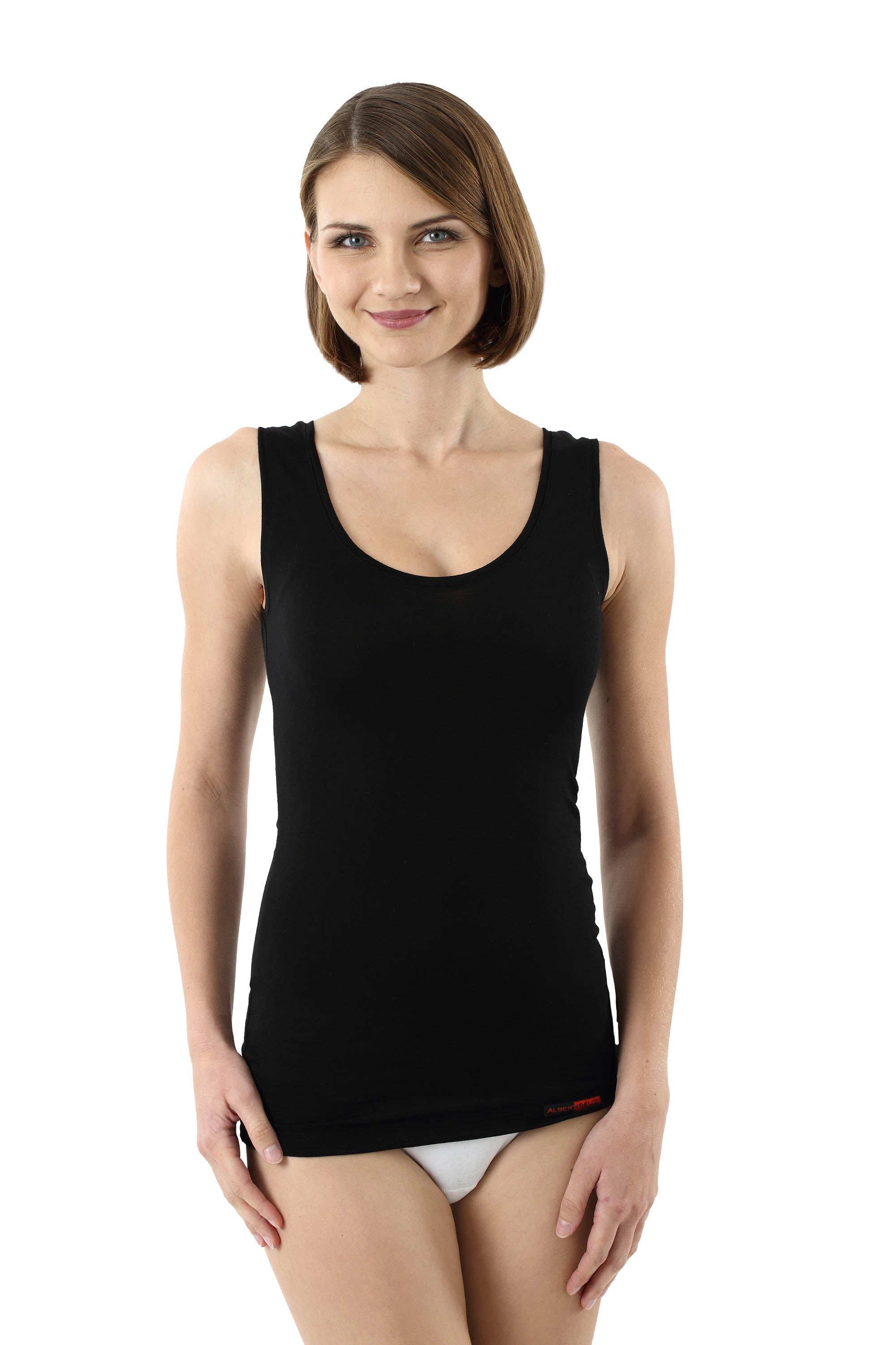 Damen Unterhemd Merino Wolle ohne Arm Schwarz