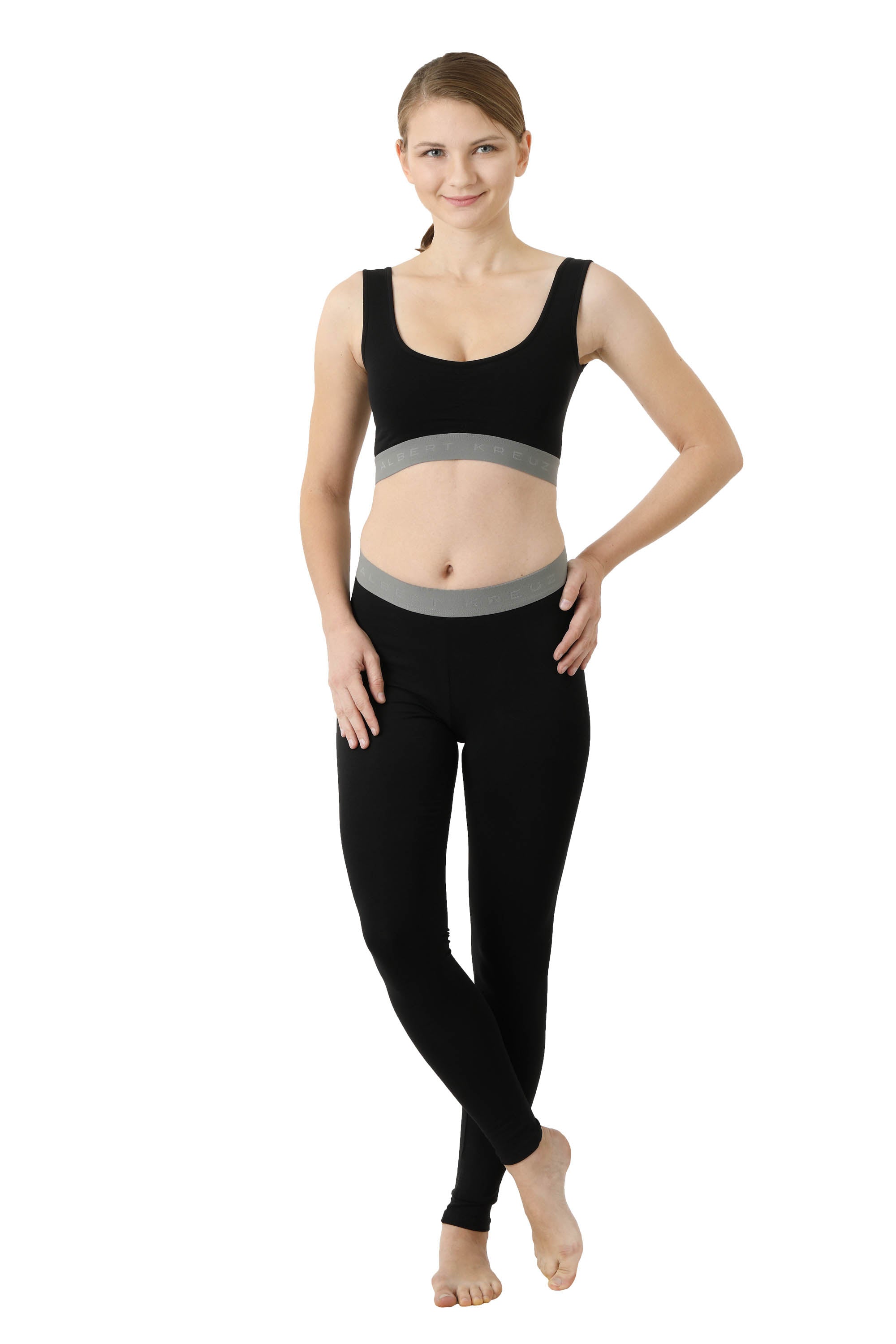 Leggings lange Unterhose Bio-Strechbaumwolle schwarz