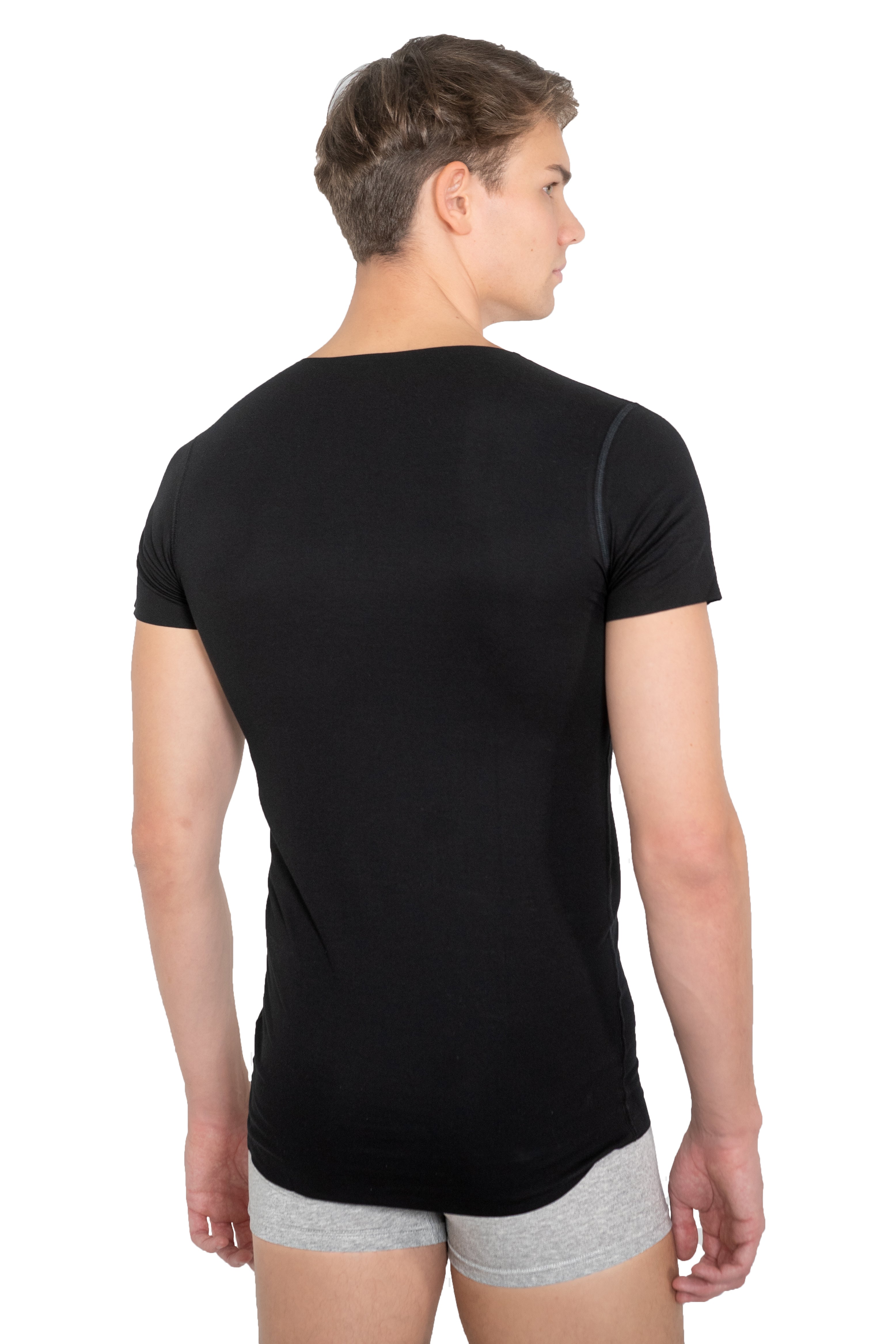 Herren Unterhemd Lasercut ohne Saum Clean Cut V-Ausschnitt Kurzarm schwarz