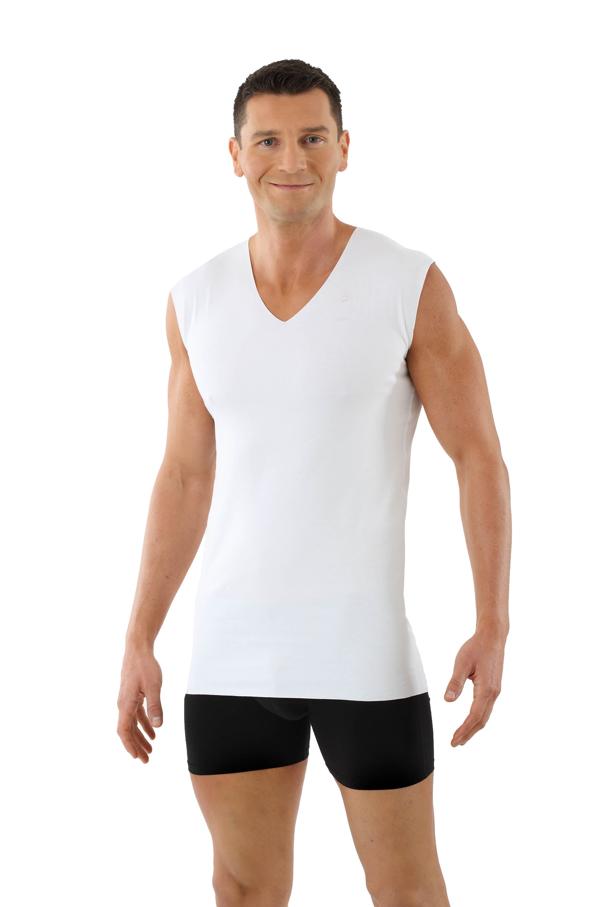 Herren Unterhemd Lasercut ohne Saum Clean Cut V-Ausschnitt ohne Arm weiß