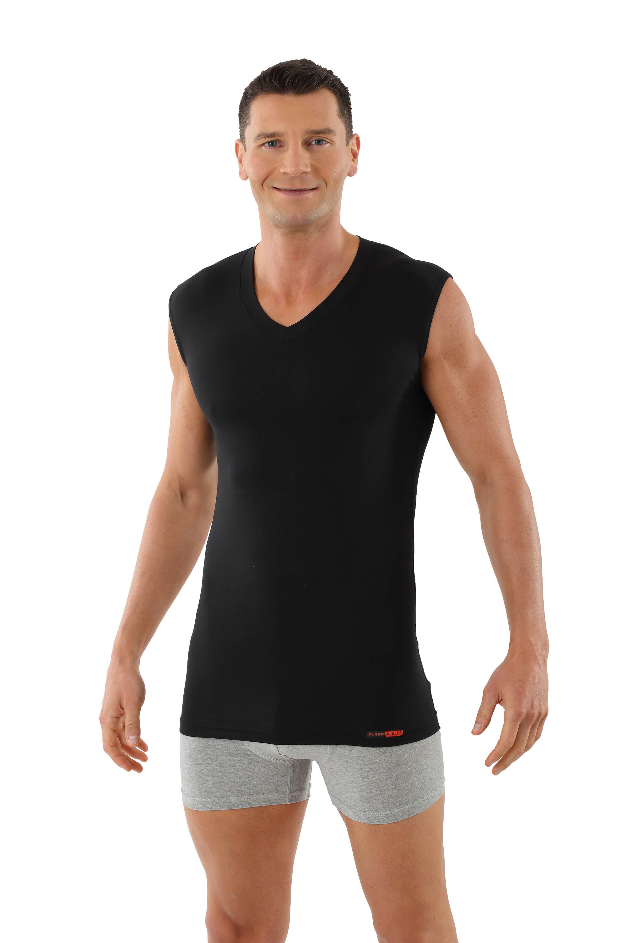 Herren Unterhemd Unterzieh-Shirt ohne Arm Schwarz