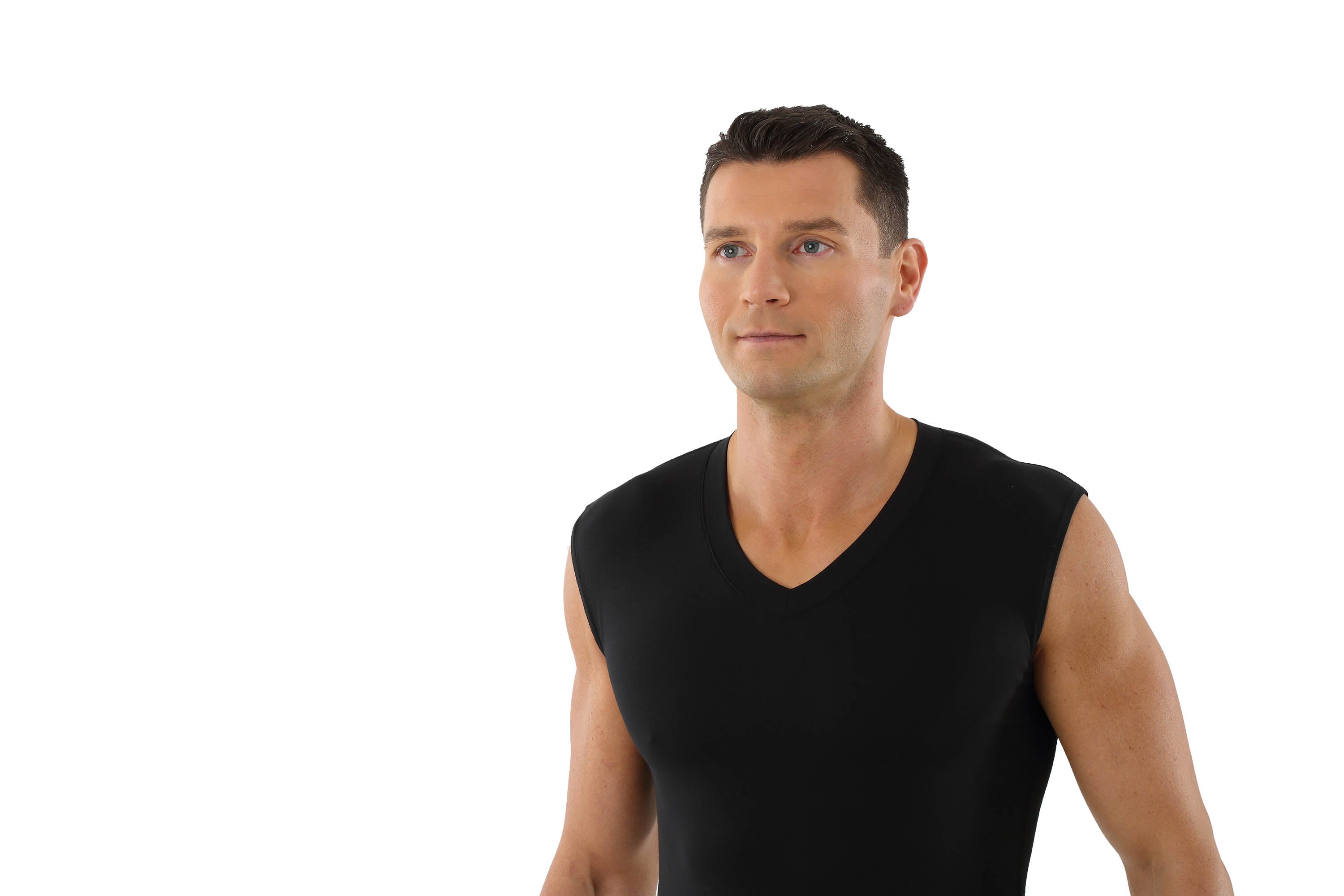 Herren Unterhemd Unterzieh-Shirt ohne Arm Schwarz