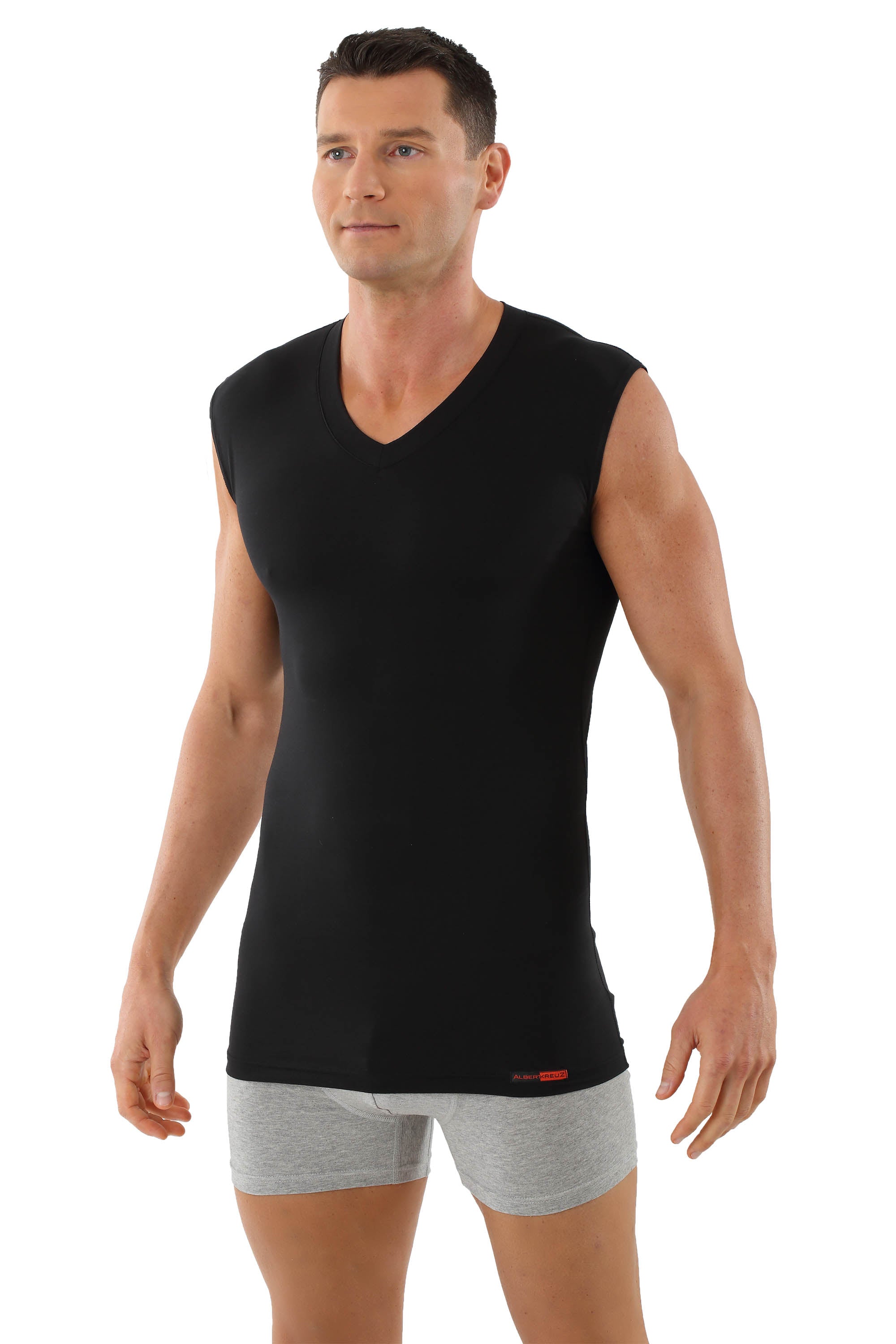 Herren Unterhemd Unterzieh-Shirt ohne Arm Schwarz
