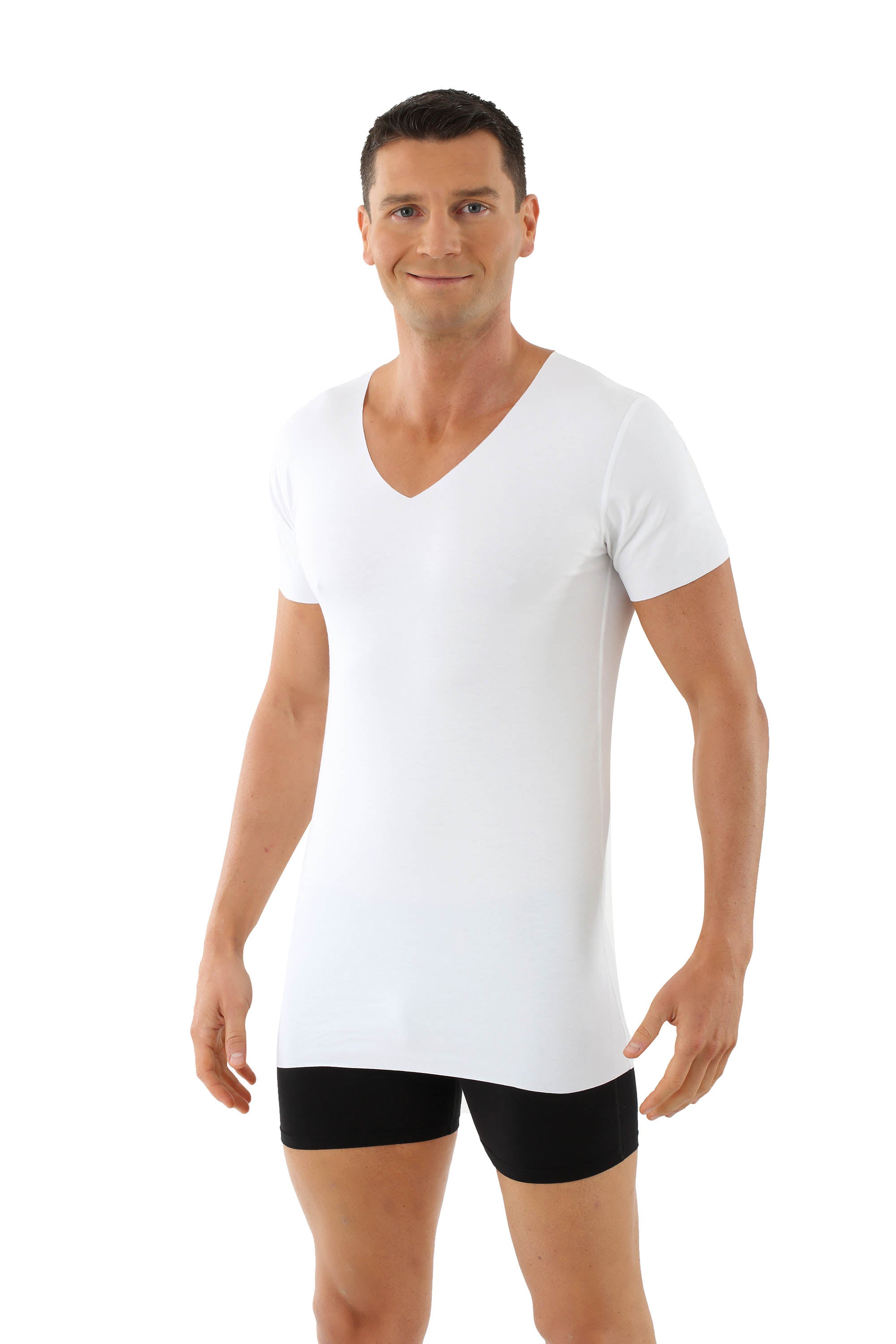 Herren Unterhemd Lasercut ohne Saum Clean Cut V-Ausschnitt Kurzarm weiß