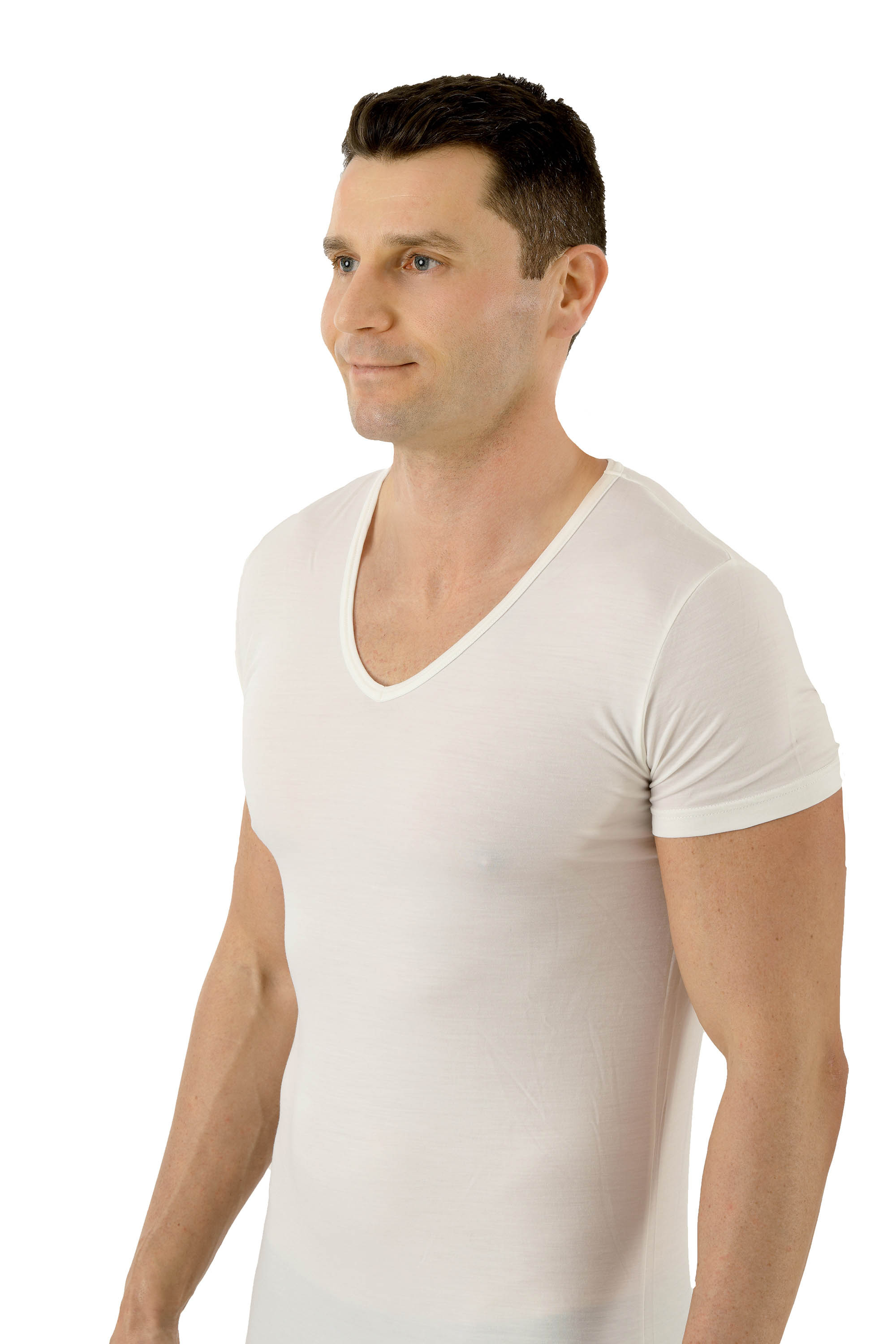 Funktionsunterhemd V-Ausschnitt Merinowolle-TENCEL™ Lyocell Naturweiß
