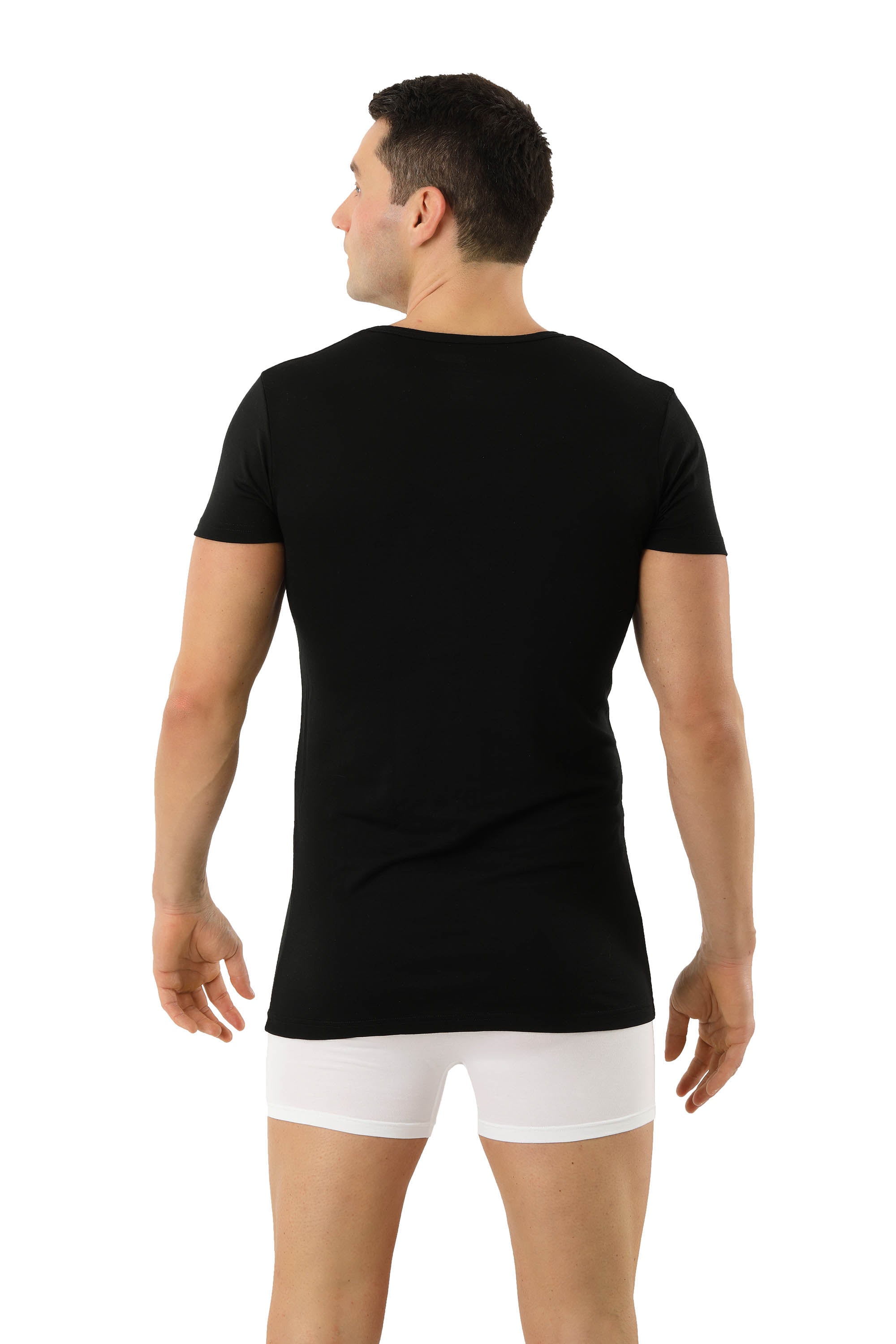 Herren Unterhemd Merino Wolle Mulesing-frei Kurzarm V-Ausschnitt schwarz