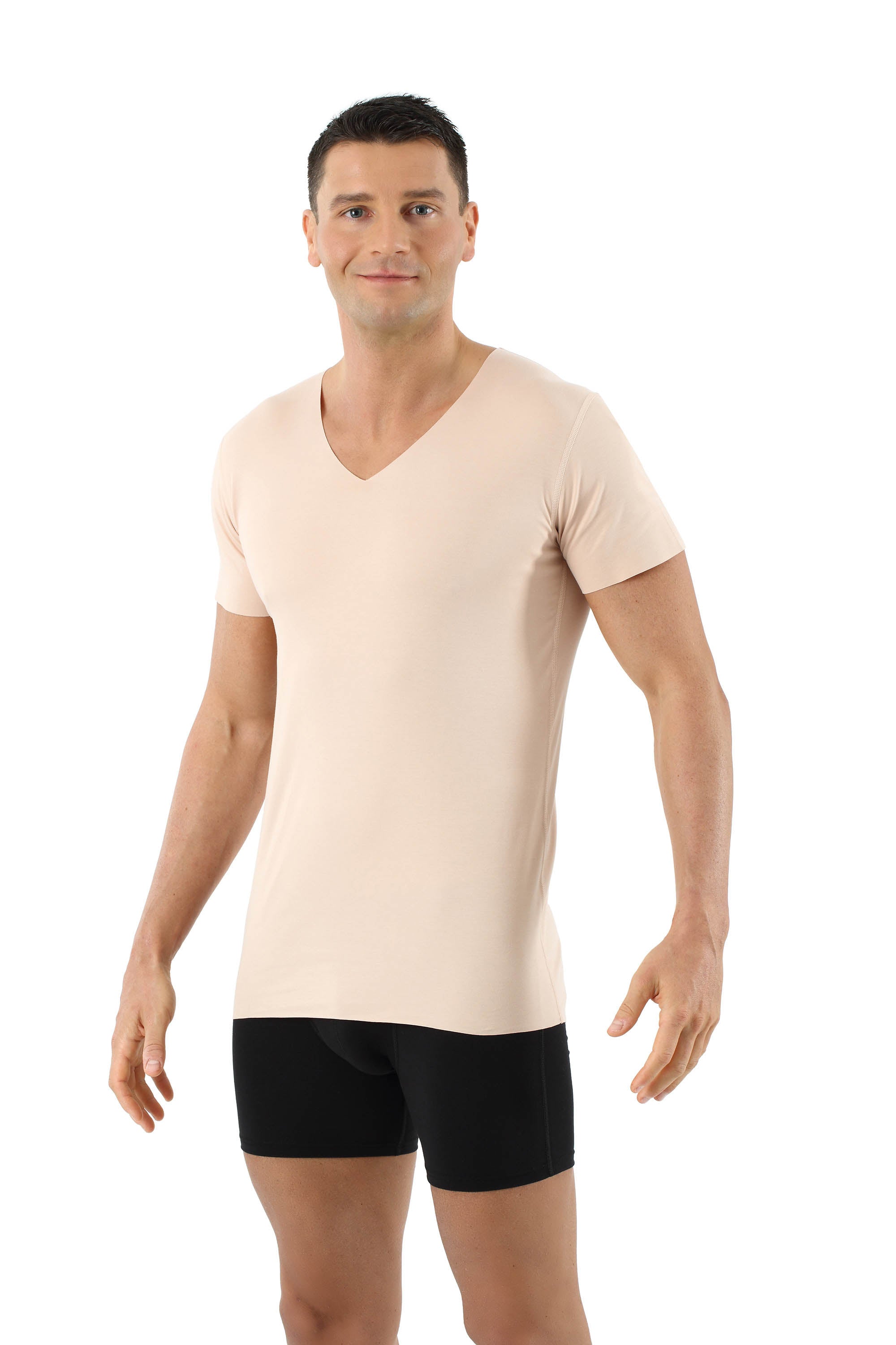 Herren Unterhemd unsichtbar Lasercut ohne Saum Clean Cut V-Ausschnitt Kurzarm