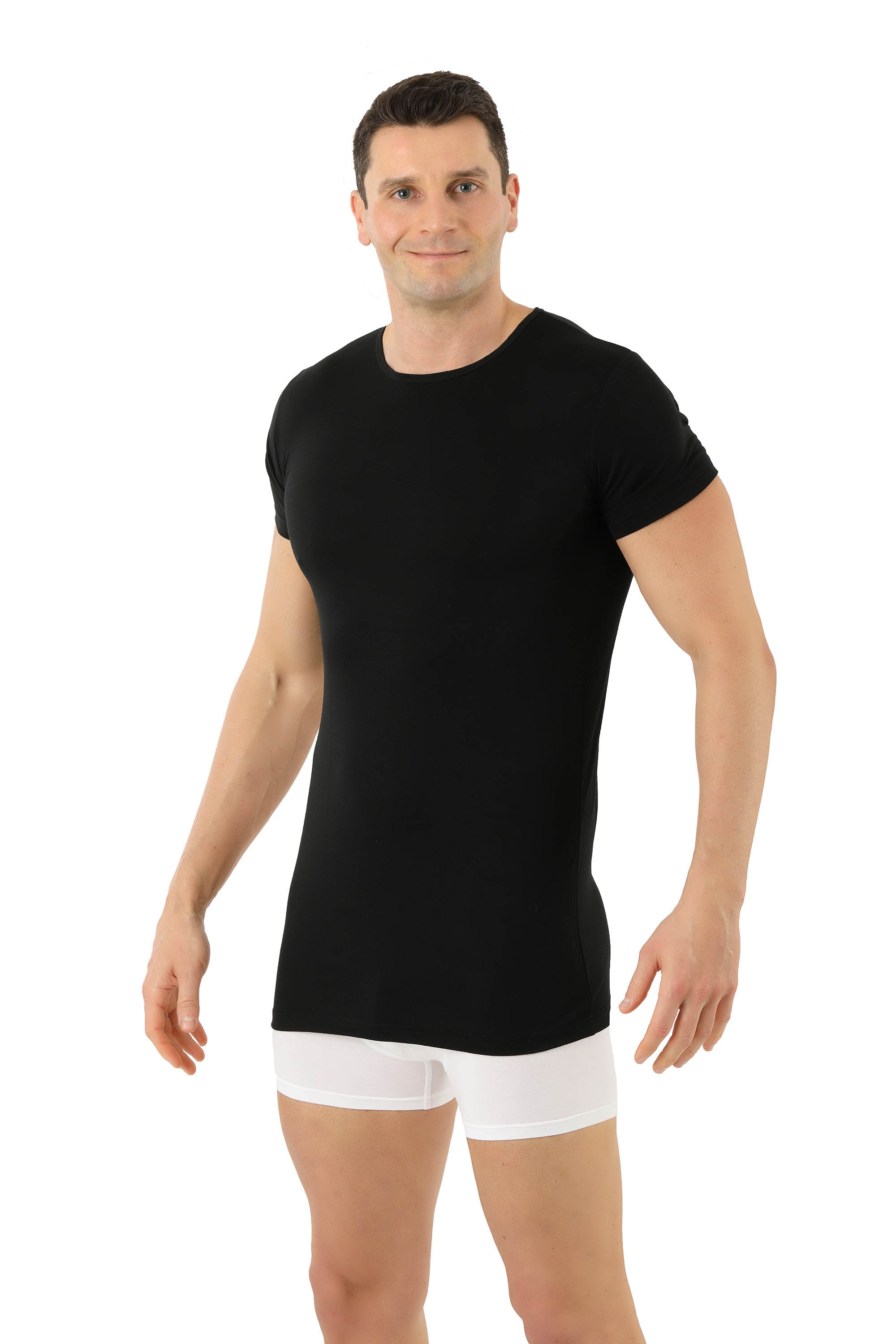 Herren Unterhemd Merino Wolle Mulesing-frei Kurzarm Rundhals schwarz