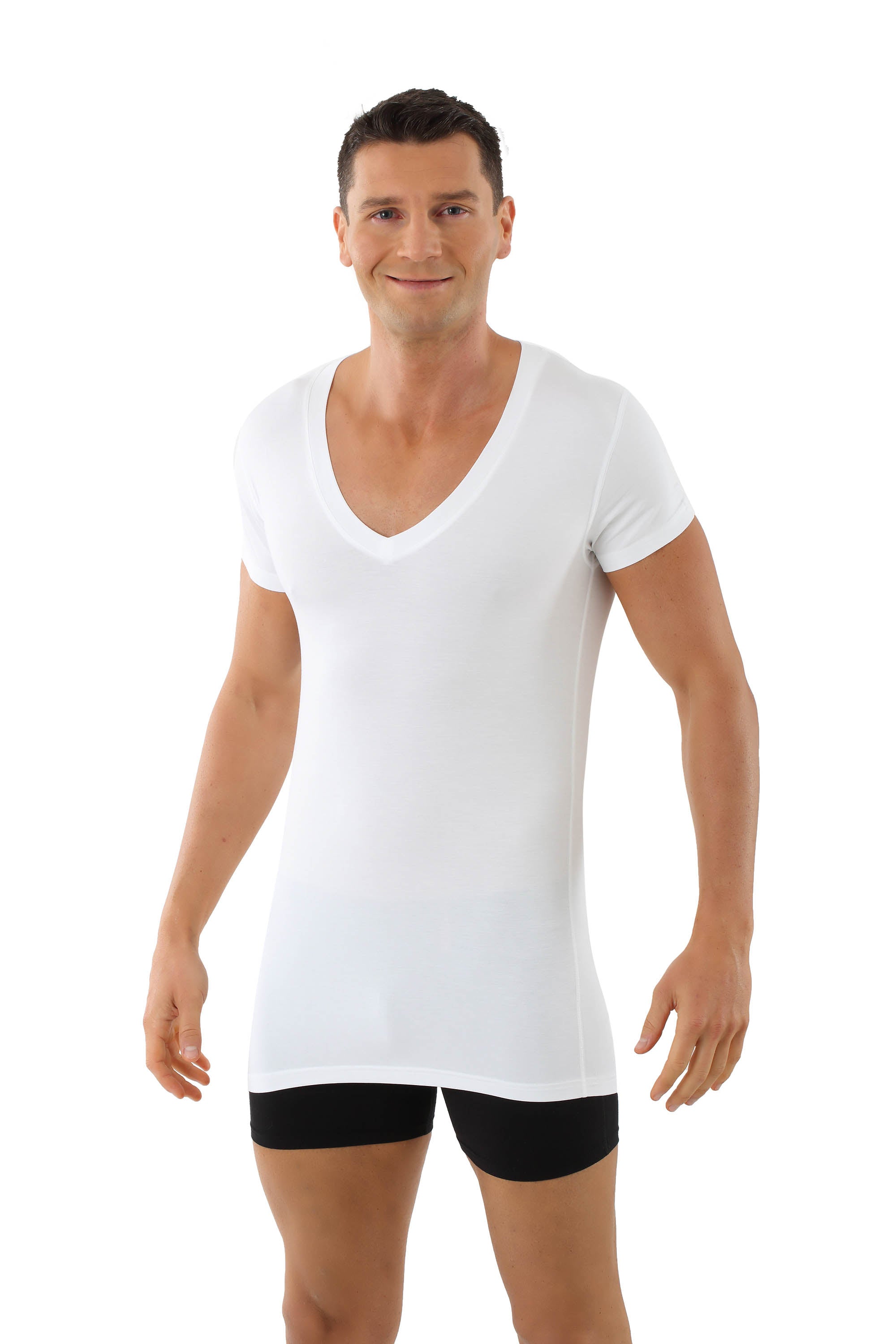 Herren Unterhemd-Light Deep-V-Neck Kurzarm Weiß Stuttgart