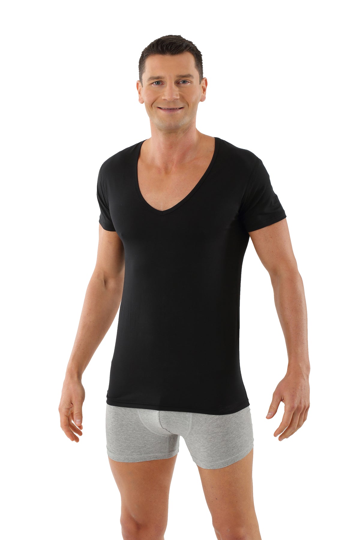 Maillot de corps col V Manches courtes Homme · Performance Mérinos-TENCEL™ Auckland Noir
