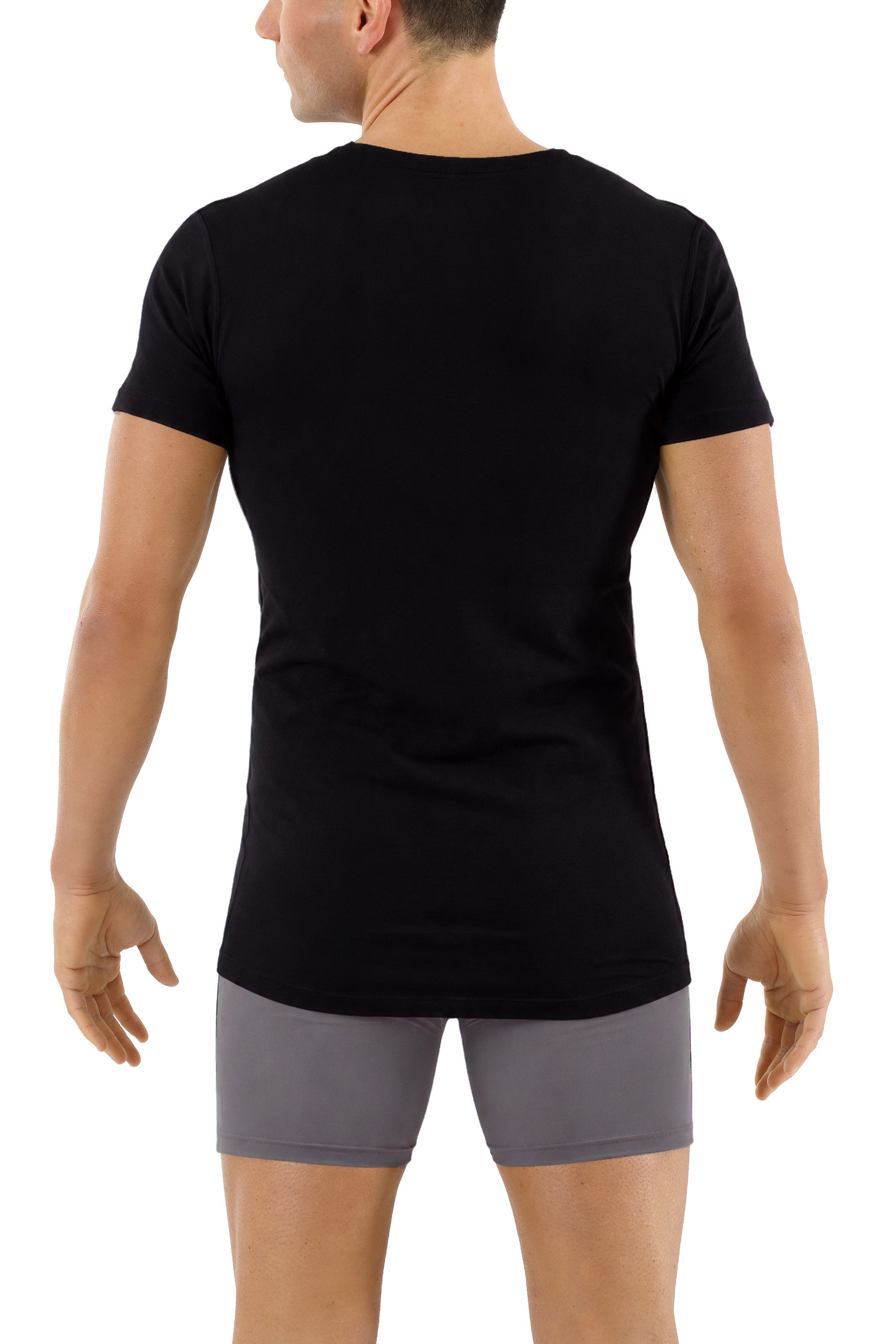 Herrenunterhemd Kurzarm mit extra tiefem V-Ausschnitt Bio-Baumwolle mit Elastan in Schwarz