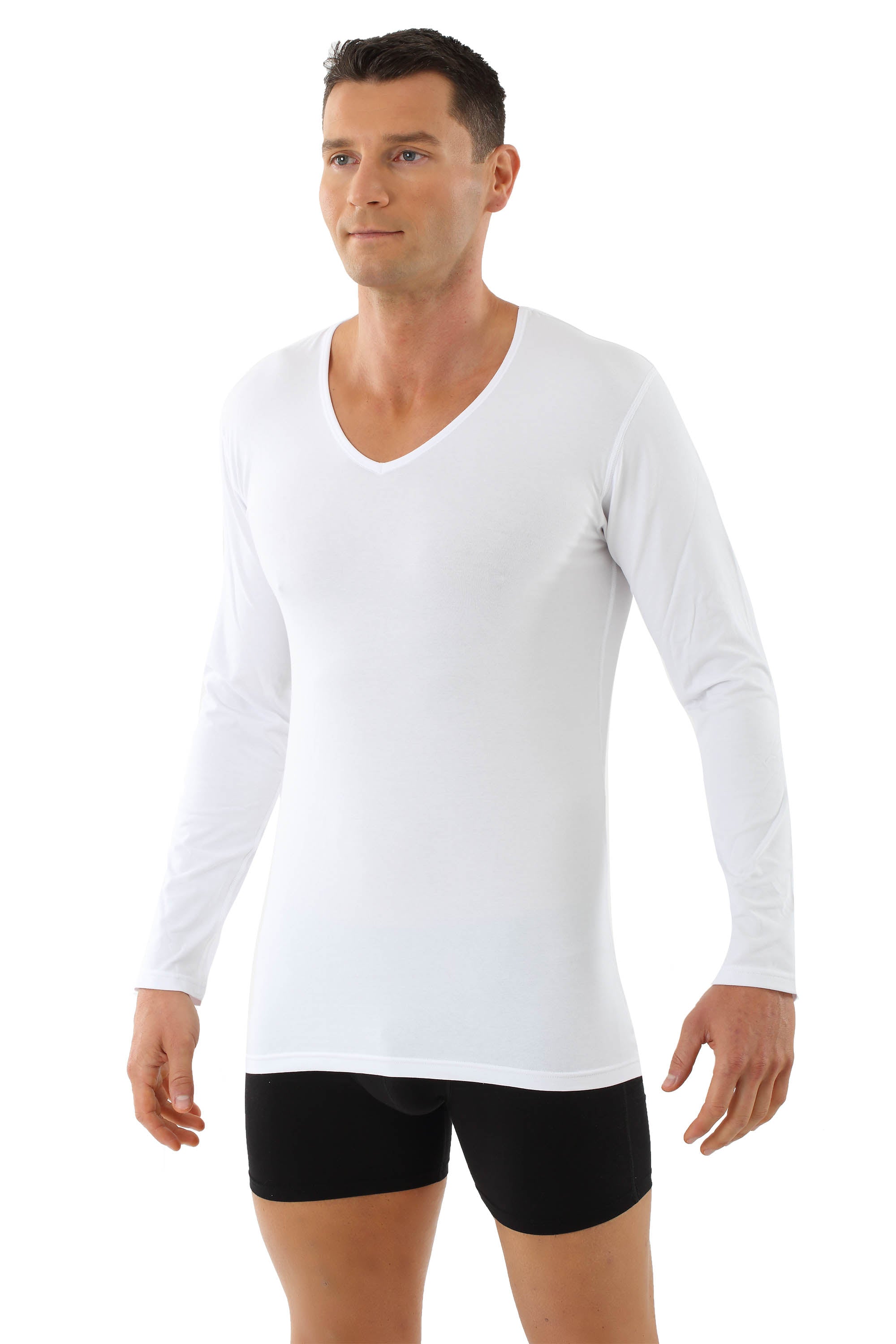 Herren Langarm-Unterhemd Bio-Baumwolle weiss