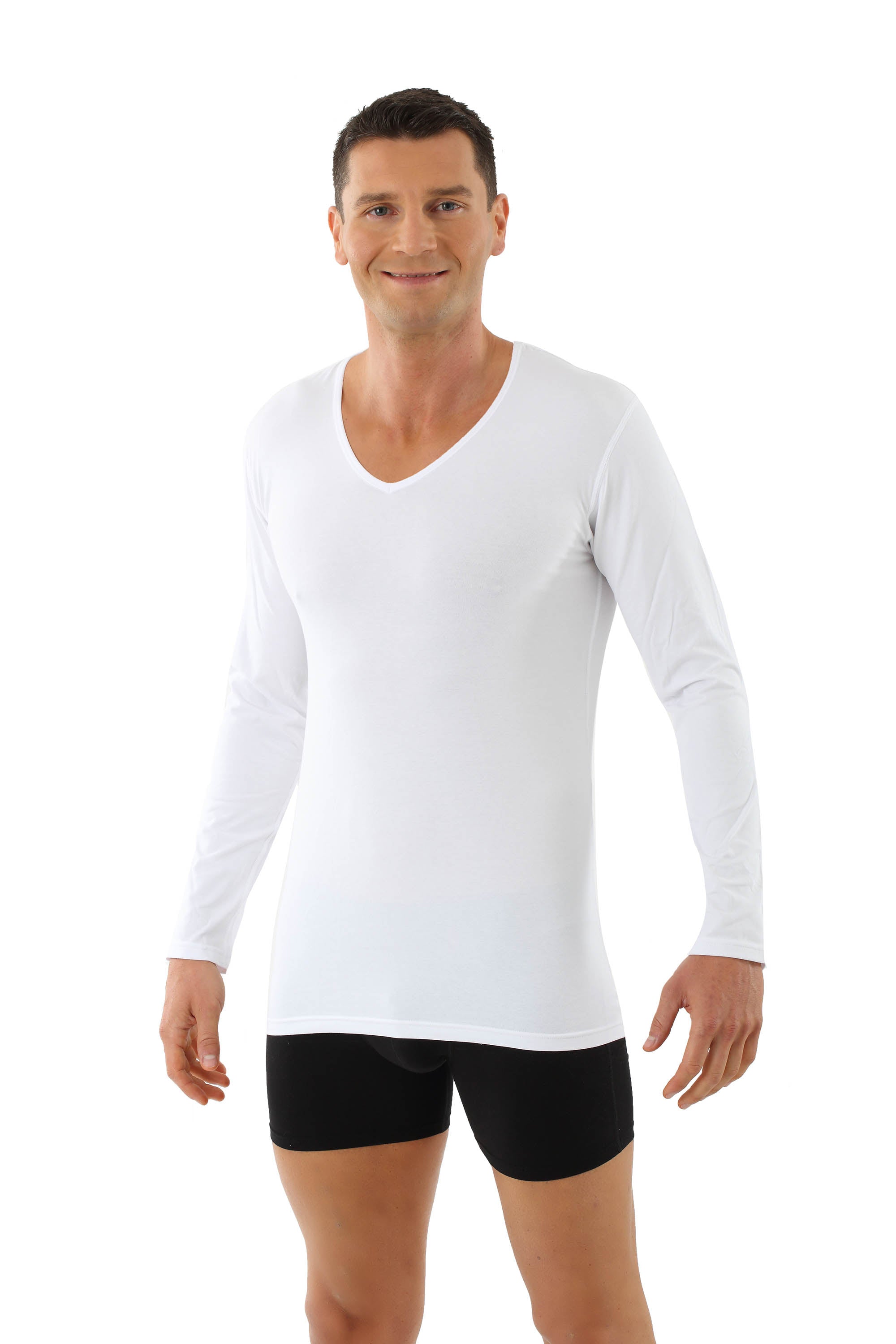 Herren Langarm-Unterhemd Bio-Baumwolle weiss