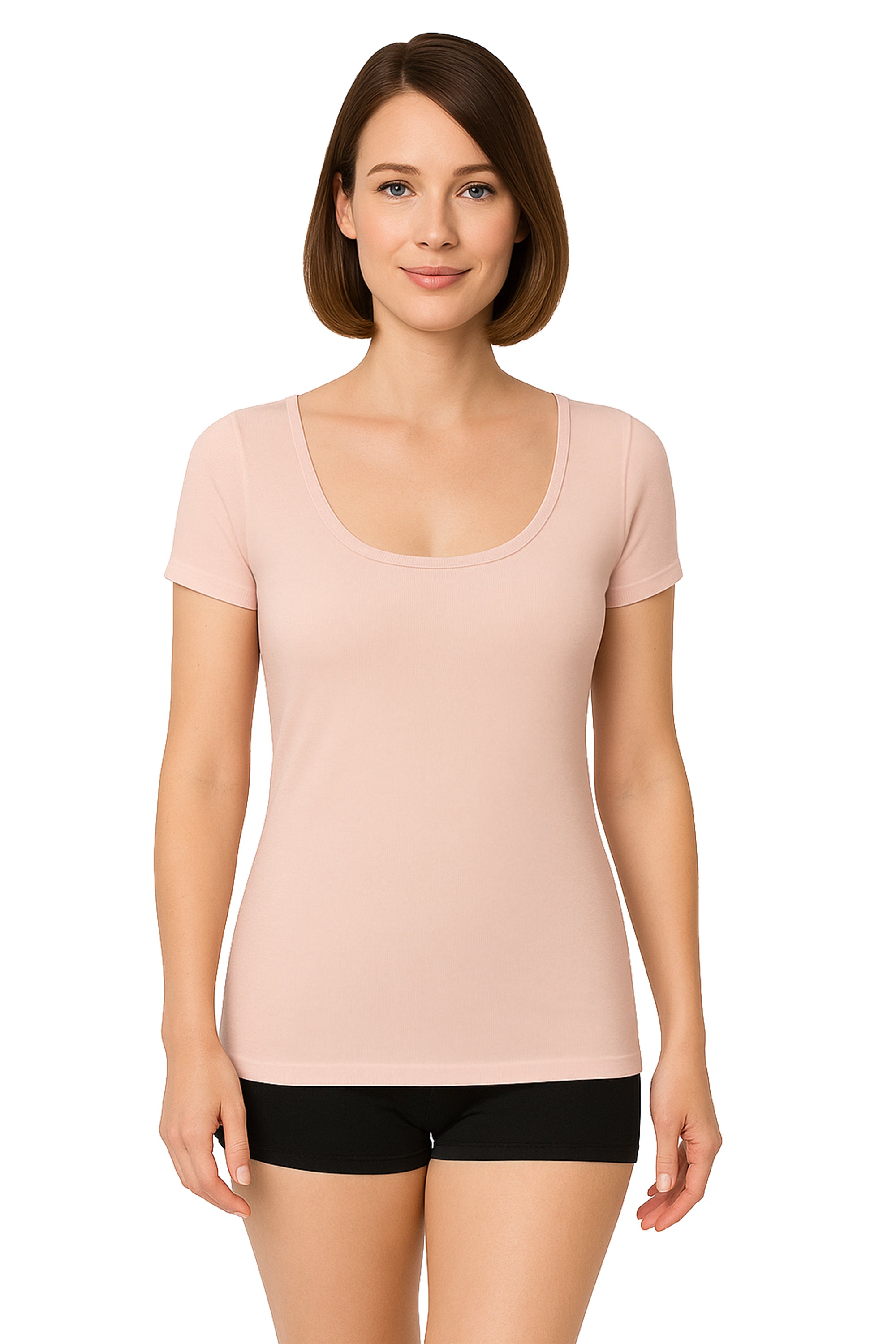 Kurzarm-Unterhemd Damen Beige 100% Bio-Baumwolle Feinripp