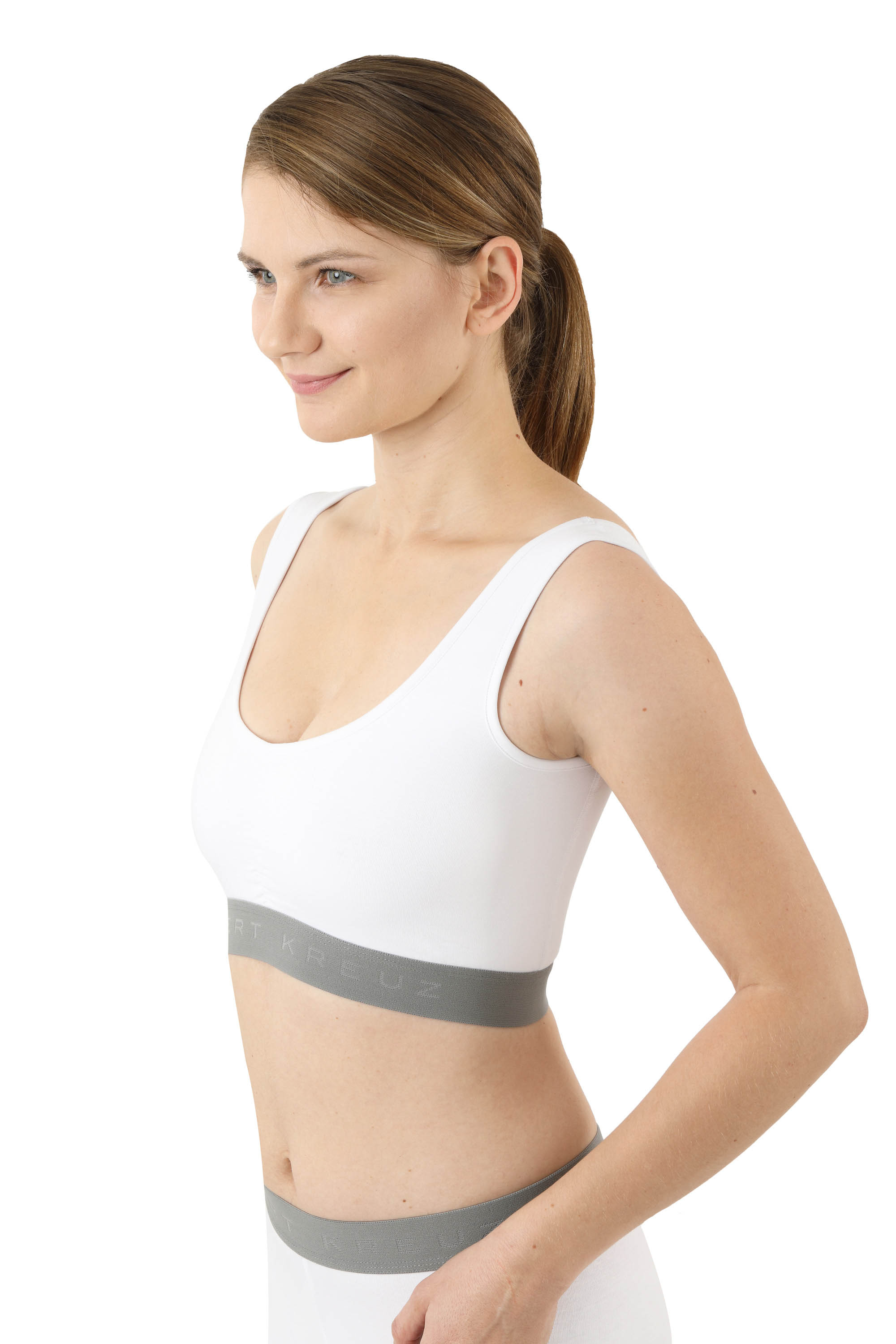 Sport-Bustier BH-Top Bio Stretchbaumwolle weiß