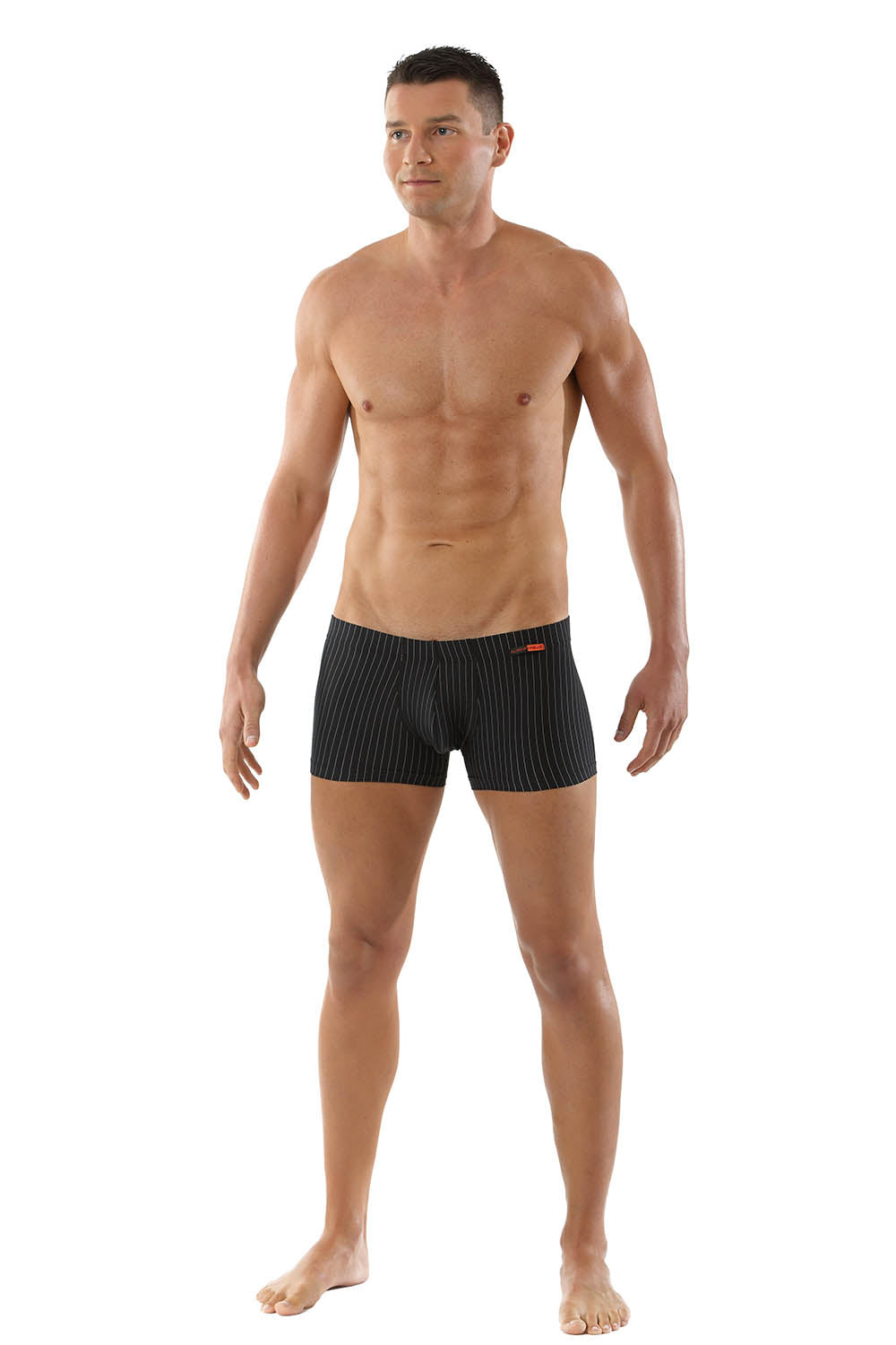 Microfaser Retro-Shorts "Business" Schwarz mit Nadelstreifen