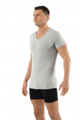 Maillot de corps pour homme à manches courtes avec col v en coton stretch bio couleur gris 