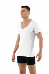 Maillot de corps sans coutures clean cut grand col v manches courtes en couleur blanc 