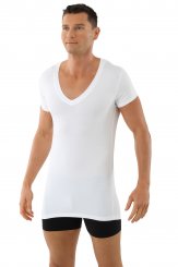 Maillot de corps blanc grand col v manches courtes en micro modal light 