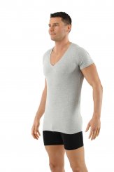Maillot de corps pour homme à manches courtes avec grand col v en coton stretch bio couleur gris 