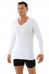 Maillot de corps manches longues en coton stretch bio - col v blanc 