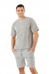 Pyjama homme à manches courtes et short en coton stretch gris - rayé 