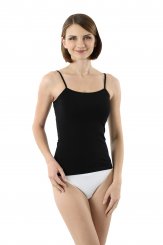 Top bretelles spaghetti femme en coton stretch noir 