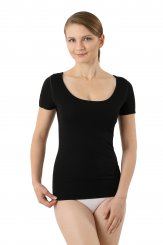 Maillot de corps sans coutures clean cut grand col rond manches courtes en couleur noir 