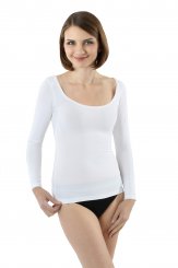 Maillot de corps manches longues en coton stretch tee-shirt grand col rond blanc 