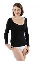 Maillot de corps manches longues en coton stretch tee-shirt grand col rond noir 