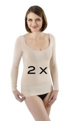 Lot de 2 maillots invisibles à manches longues en coton stretch grand col rond 
