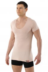 Maillot de corps invisible grand col v manches courtes en coton stretch 