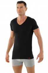 Maillot de corps noir col v manches cou rtes en coton stretch 