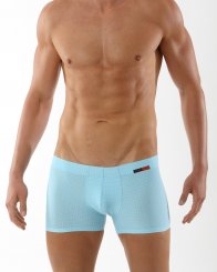 Boxer ajusté bleu clair à carreaux blancs en microfibre 