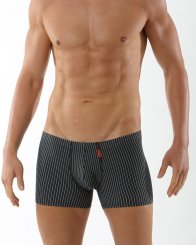 Boxer ajusté à rayures fines noir-bleu-gris en microfibre 