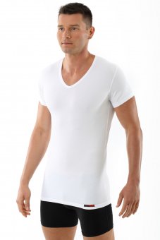 Maillot de corps blanc col v manches courtes en coton stretch 